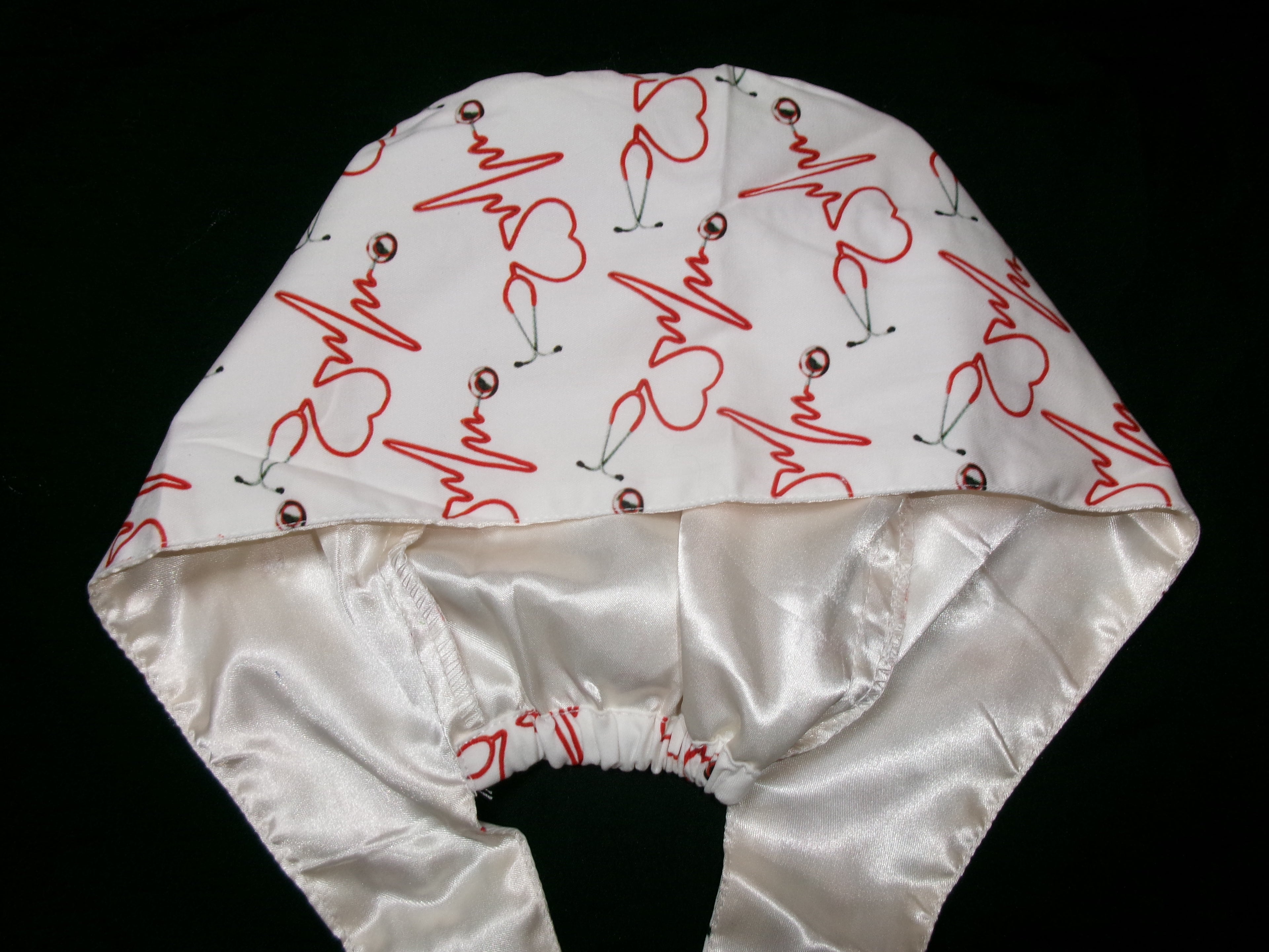 Heart Stethoscope Satin Lined Scrub Cap