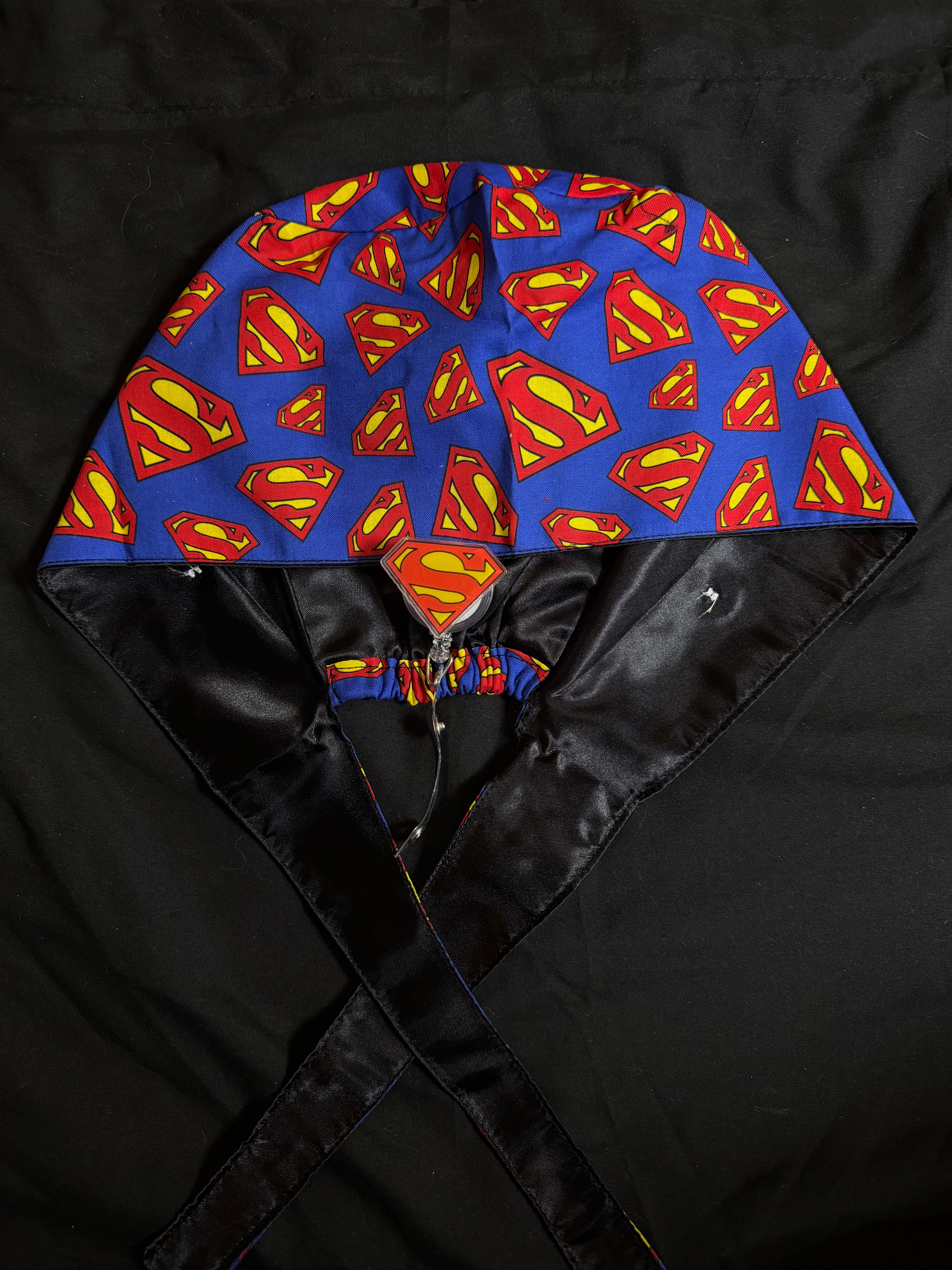 Superman Satin Lined Scrub Cap Badge Reel Duo
