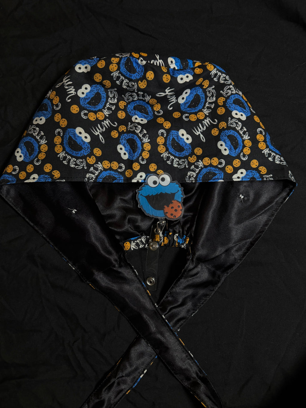 Cookie Monster Satin Lined Scrub Cap & Badge Reel Duo