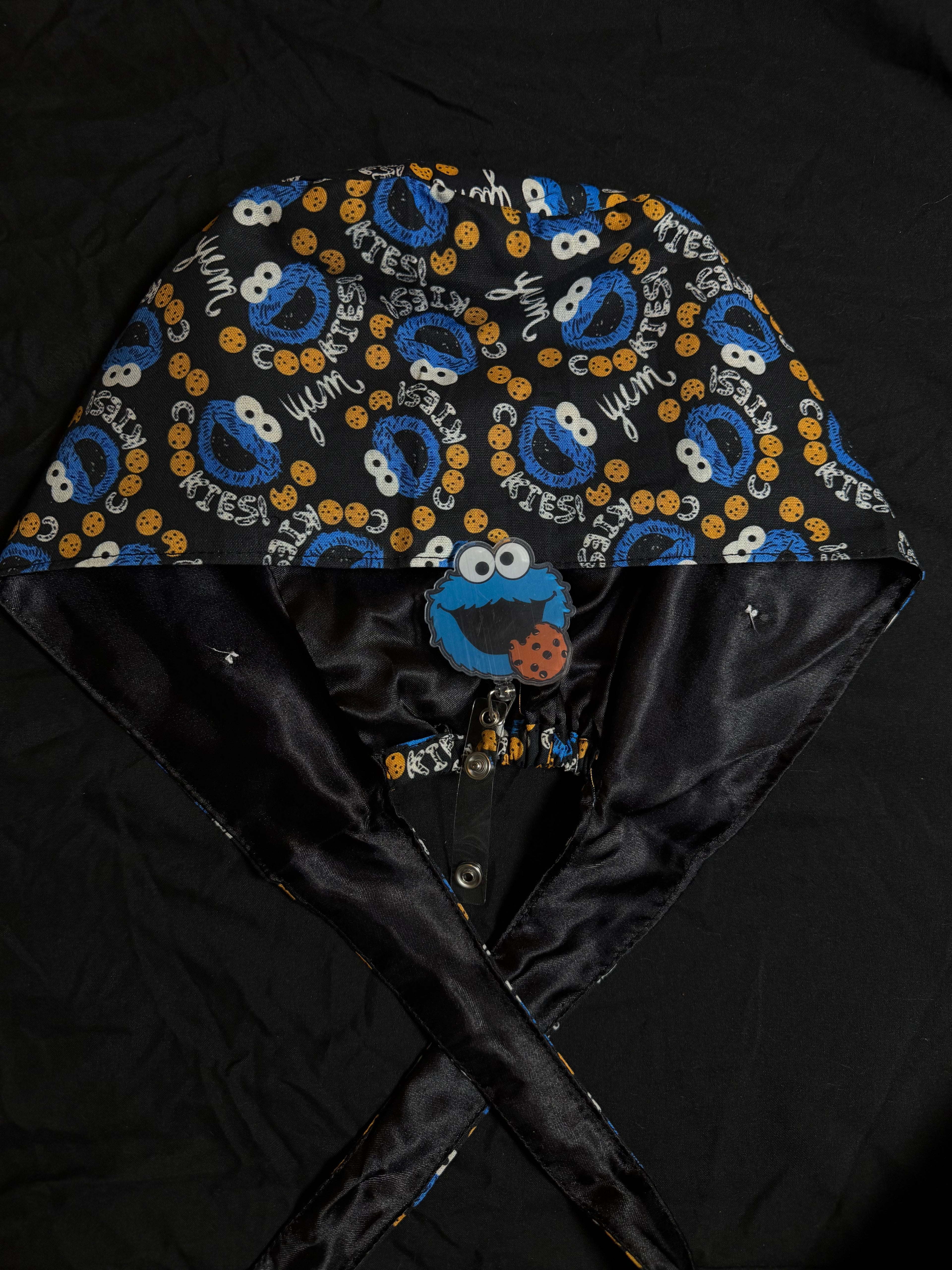 Cookie Monster Satin Lined Scrub Cap & Badge Reel Duo