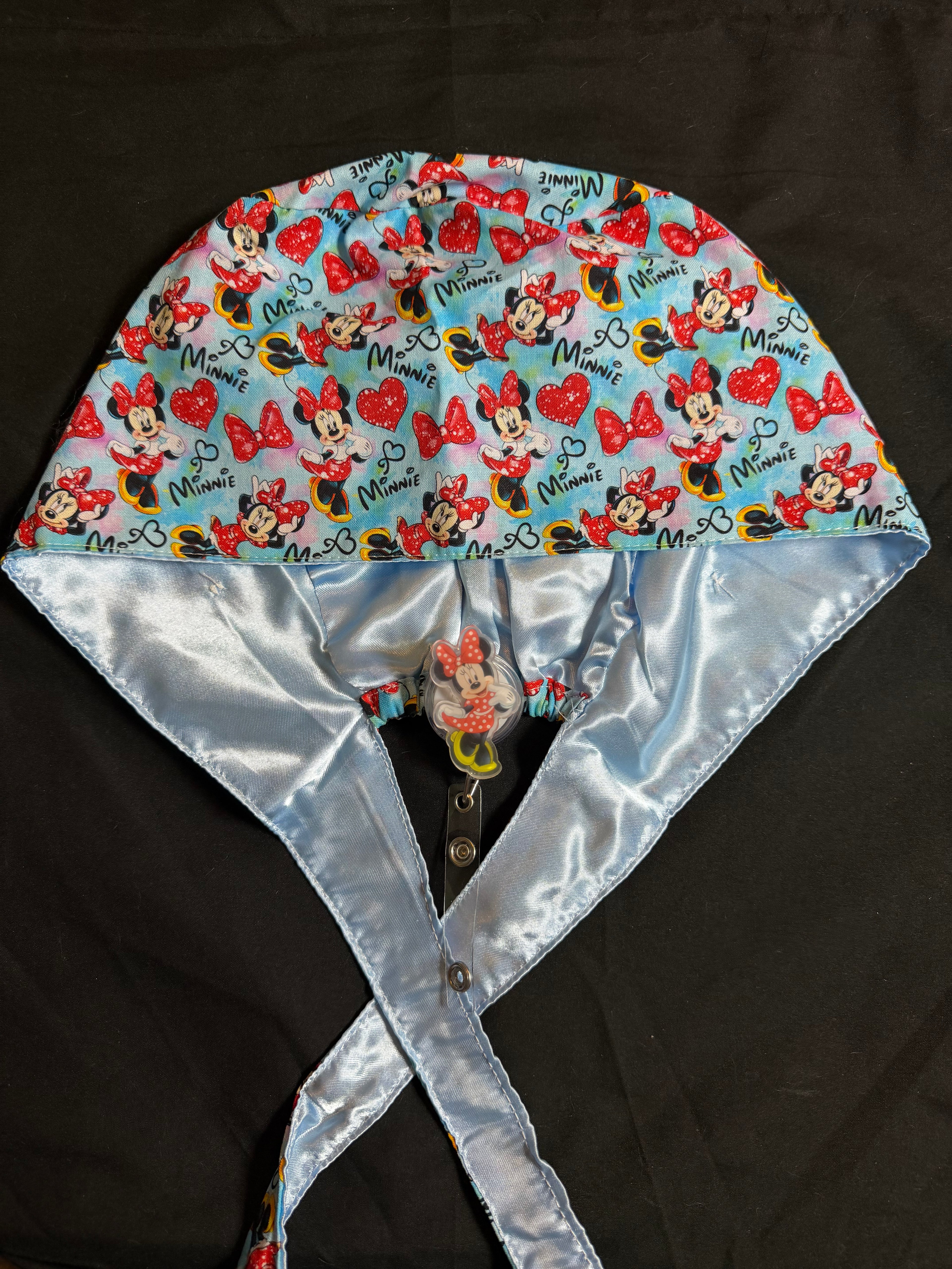 Minnie Mouse Satin Lined Scrub Cap & Badge Reel Duo