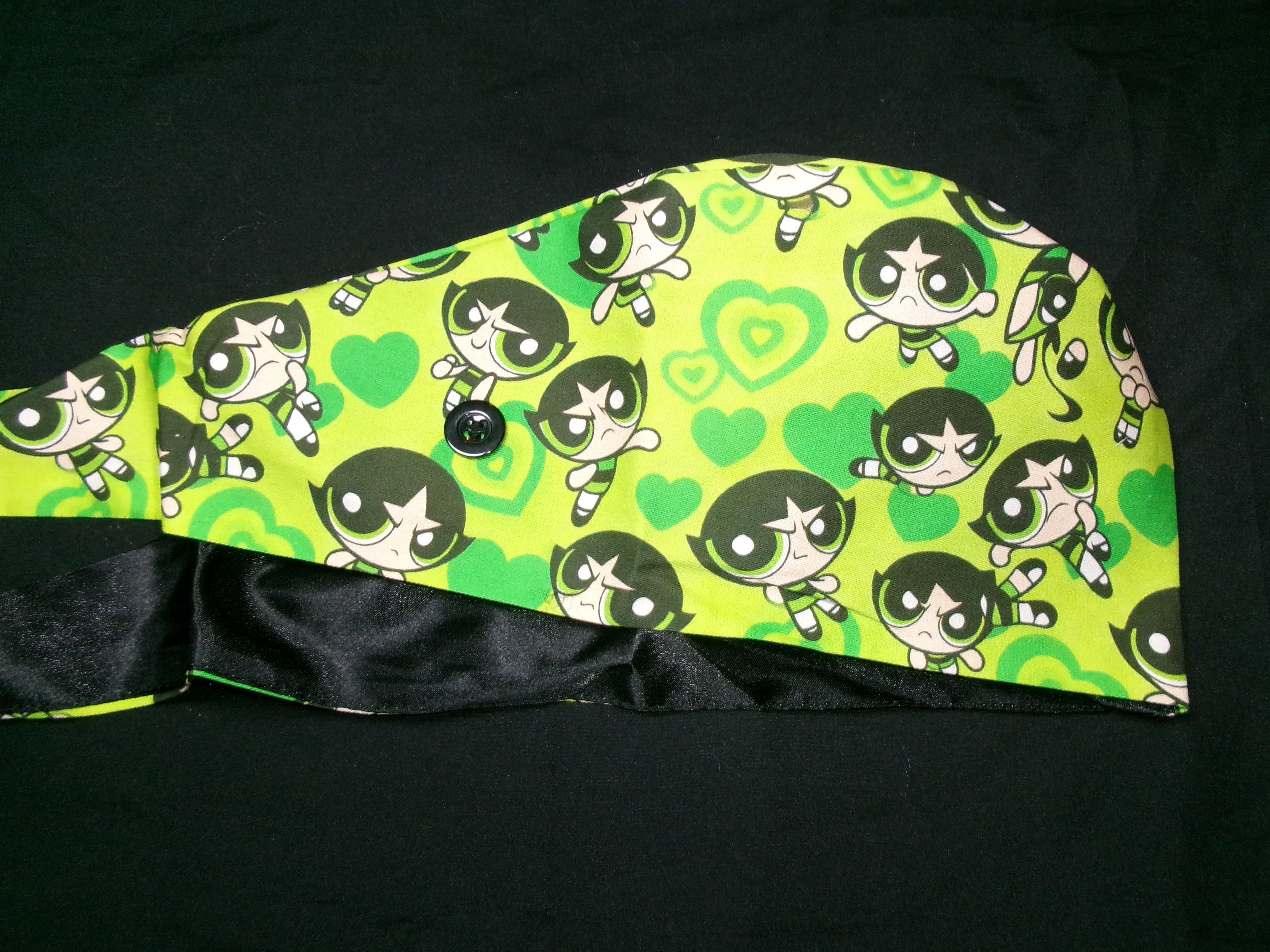 Green Power Puff Satin Lined Scrub Cap