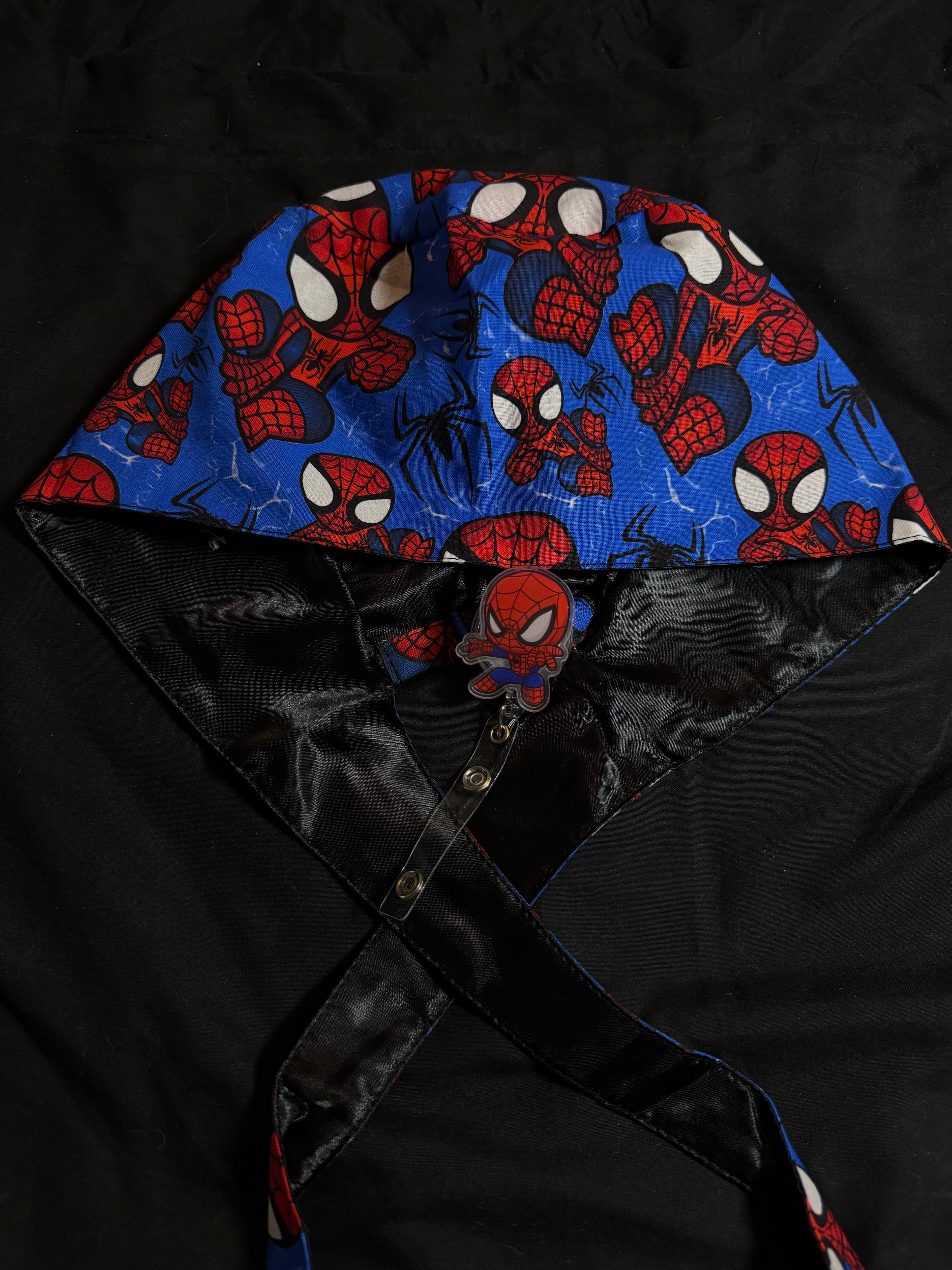 Spider-man Satin Lined Scrub Cap Badge Reel Duo