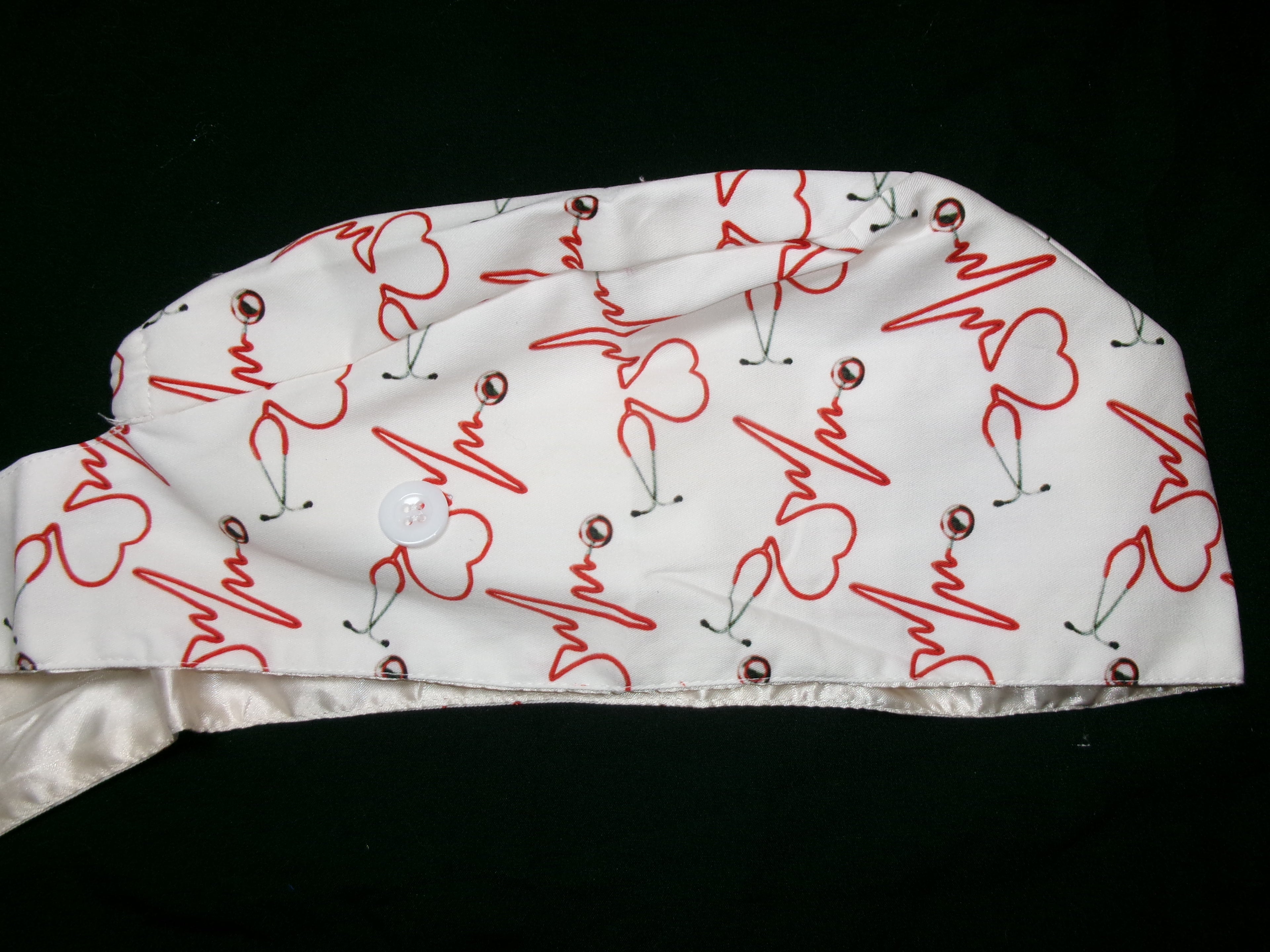 Heart Stethoscope Satin Lined Scrub Cap