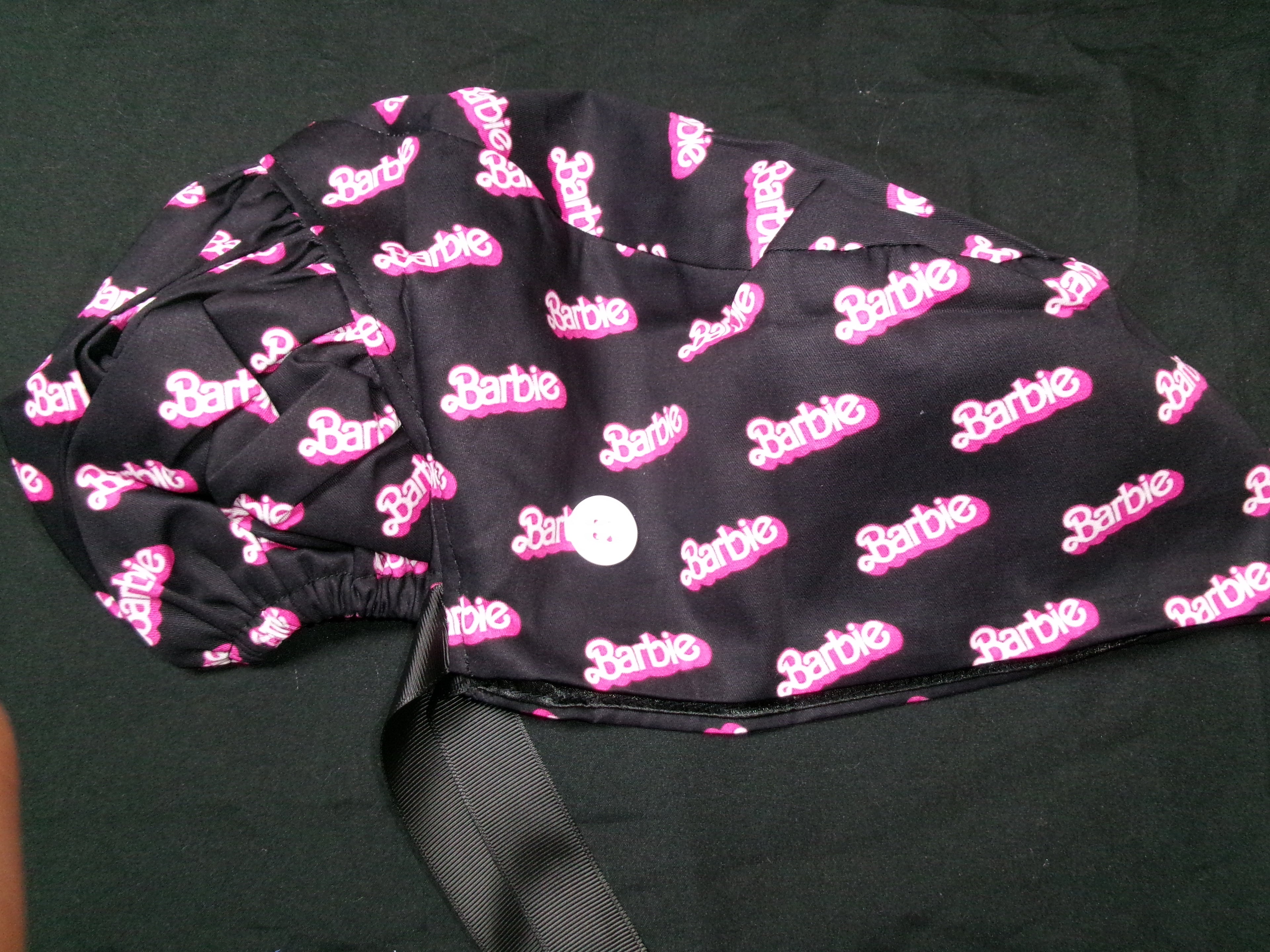 Black Barbie Satin Lined Ponytail Scrub Cap