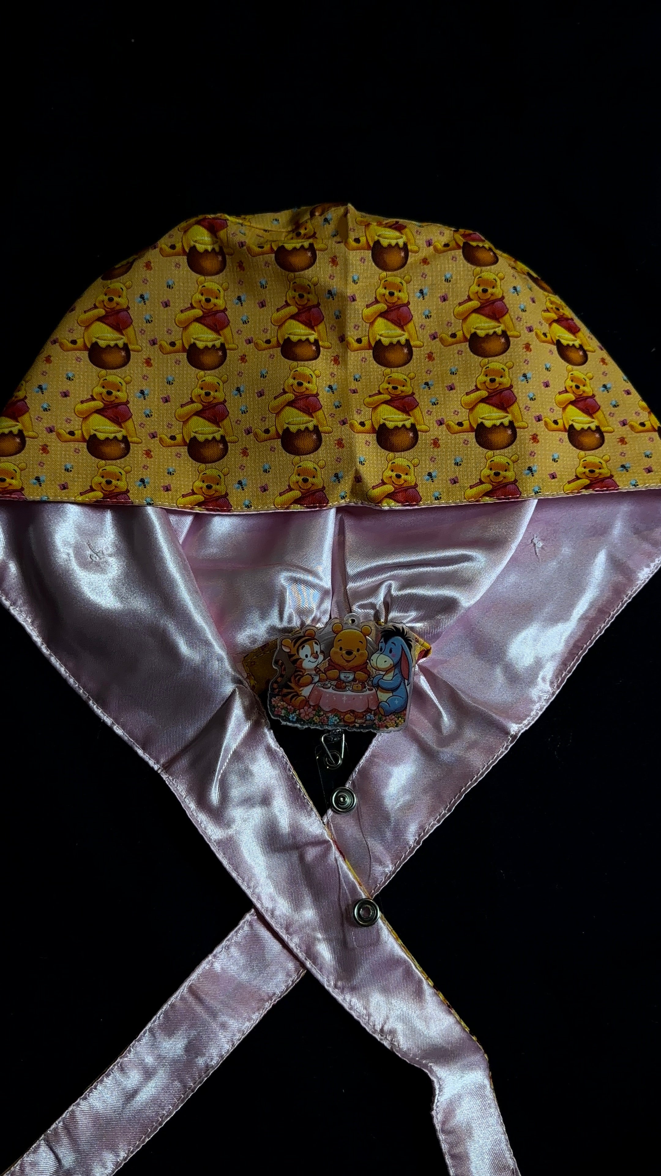 Winnie & The Pooh Satin Lined Scrub Cap Badge Reel Duo