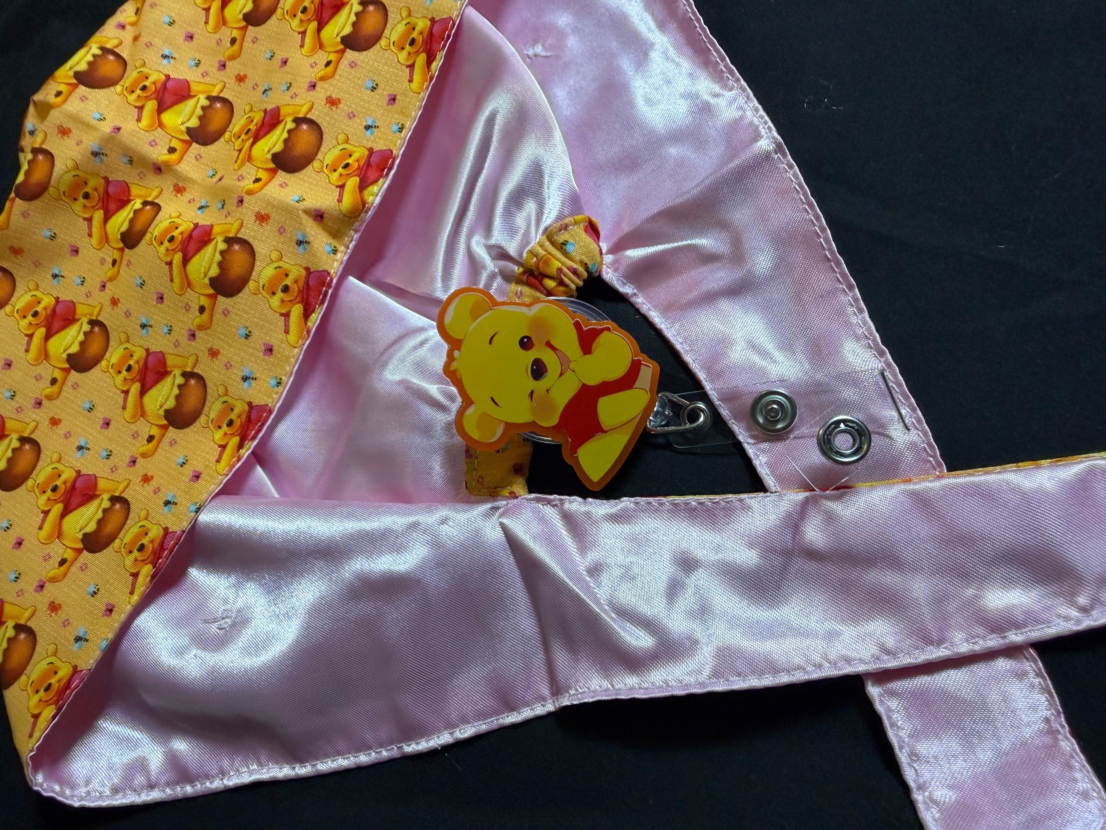 Winnie & The Pooh Satin Lined Scrub Cap & Badge Reel Duo