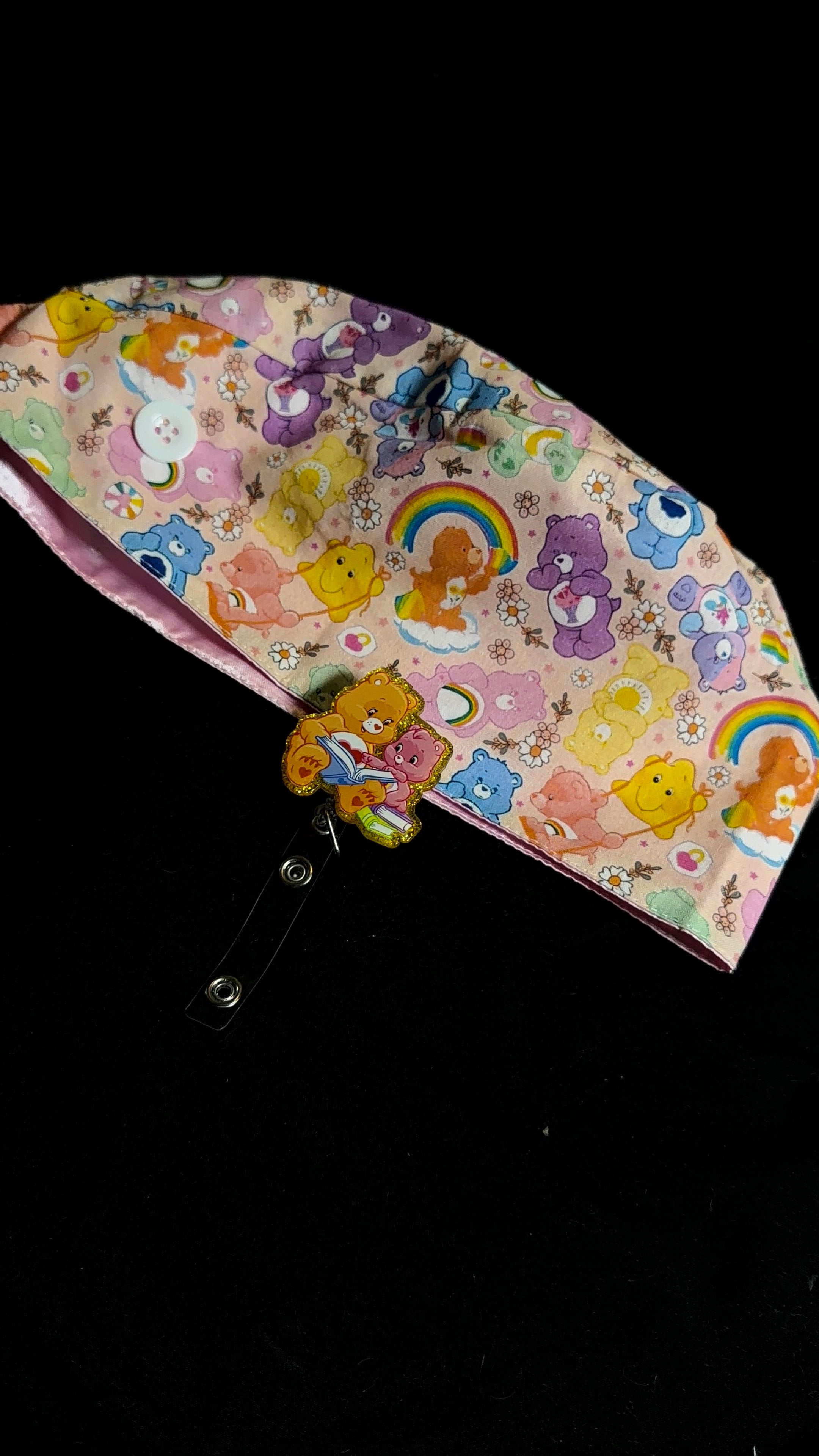 Care Bears Satin Lined Scrub Cap & Badge Reel Duo