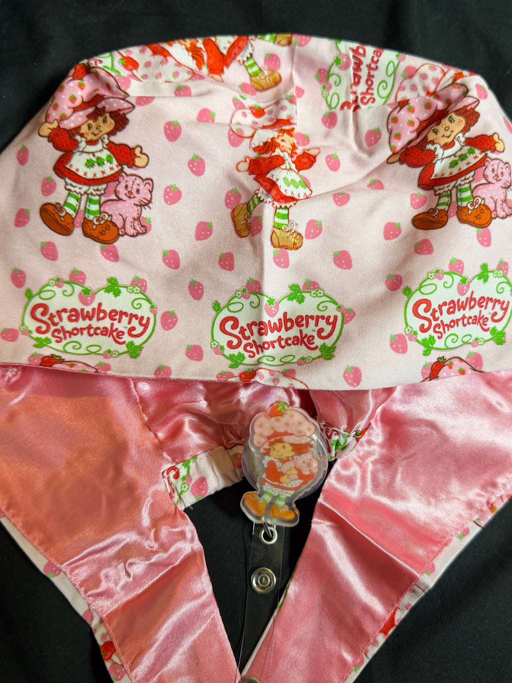 Strawberry Shortcake Satin Lined Scrub Cap & Badge Reel Duo