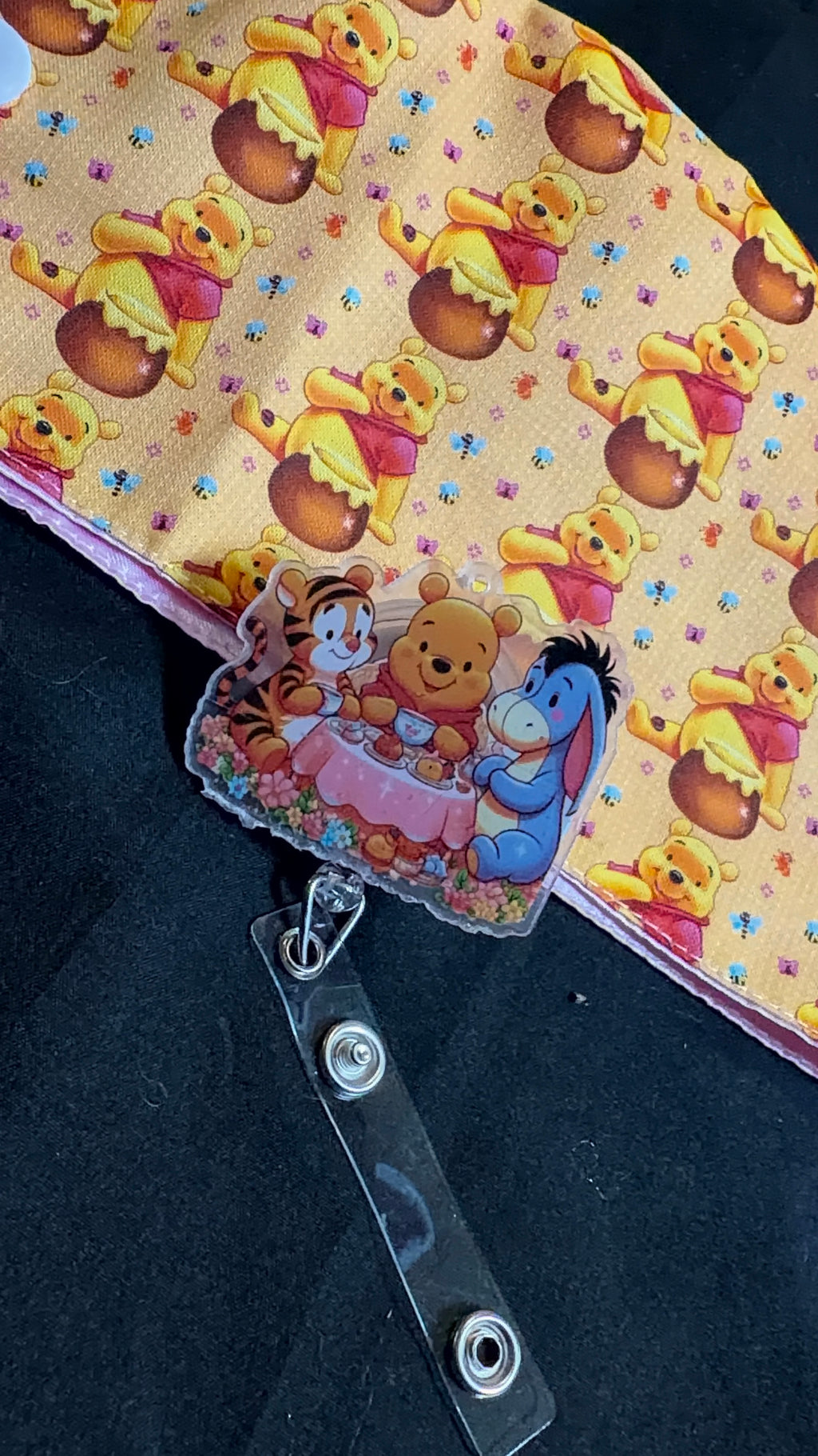 Winnie & The Pooh Satin Lined Scrub Cap Badge Reel Duo