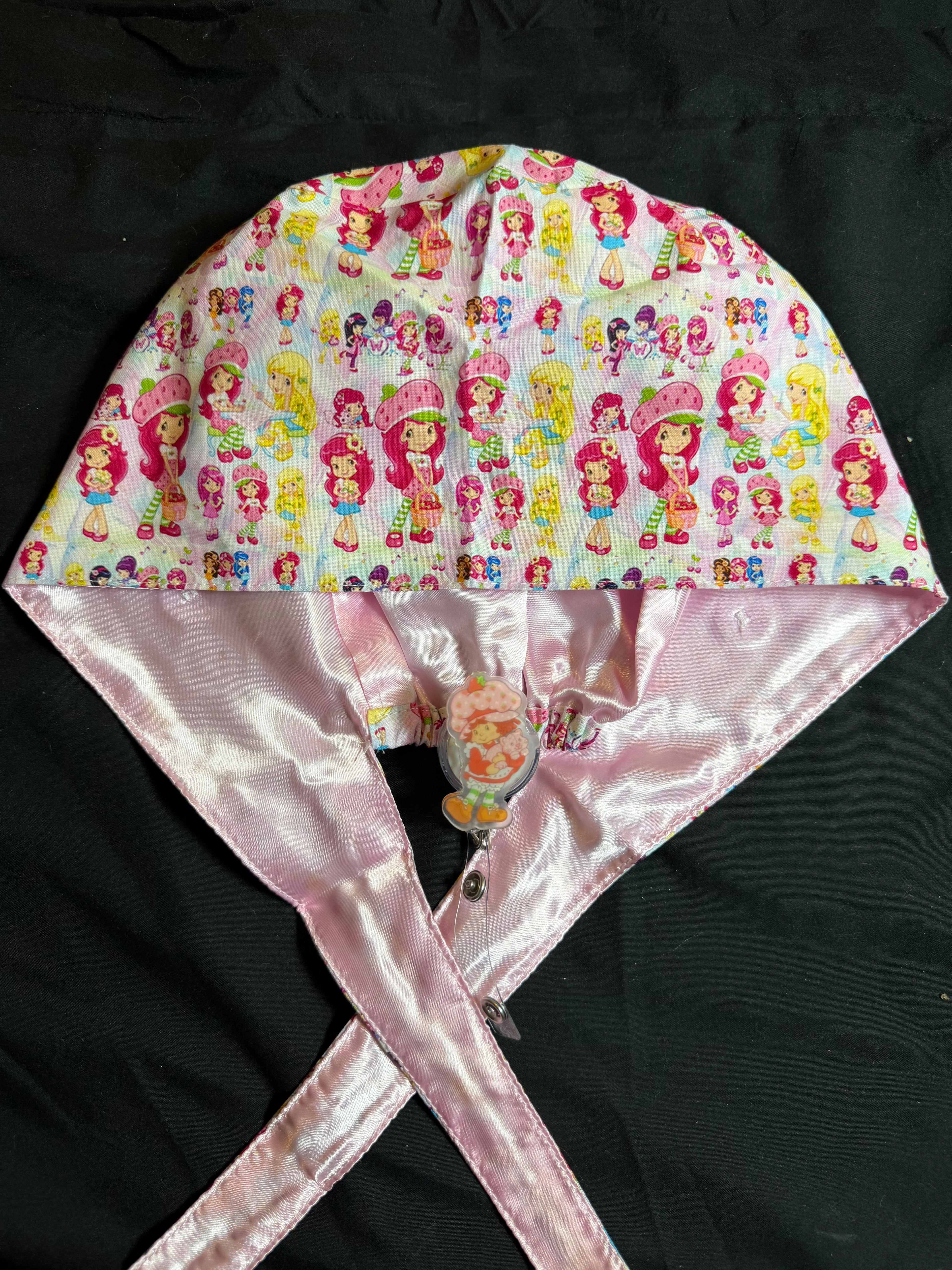Strawberry Shortcake Satin Lined Scrub Cap & Badge Reel Duo