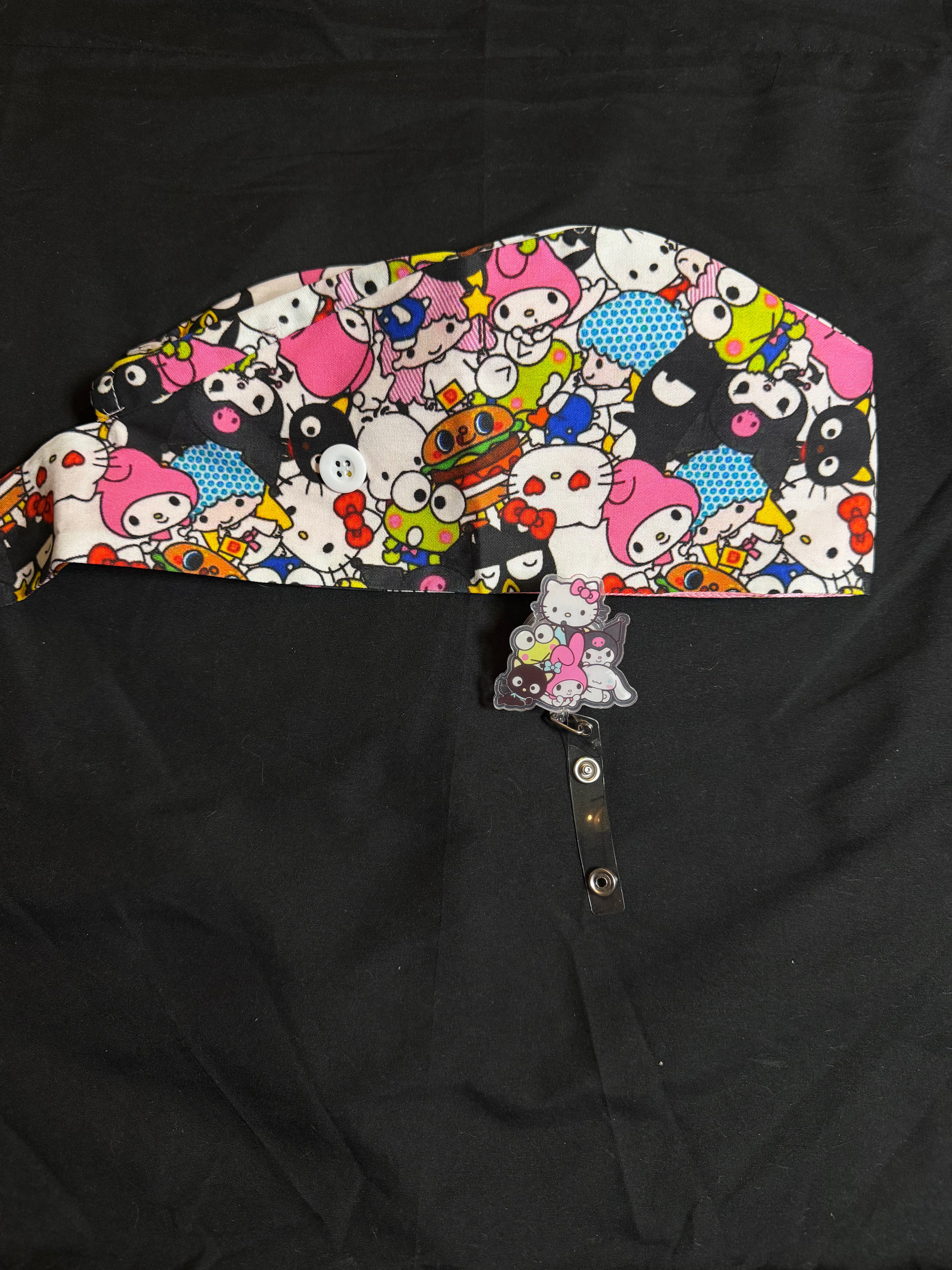 Mixed Character Satin Lined Scrub Cap & Badge Reel Duo