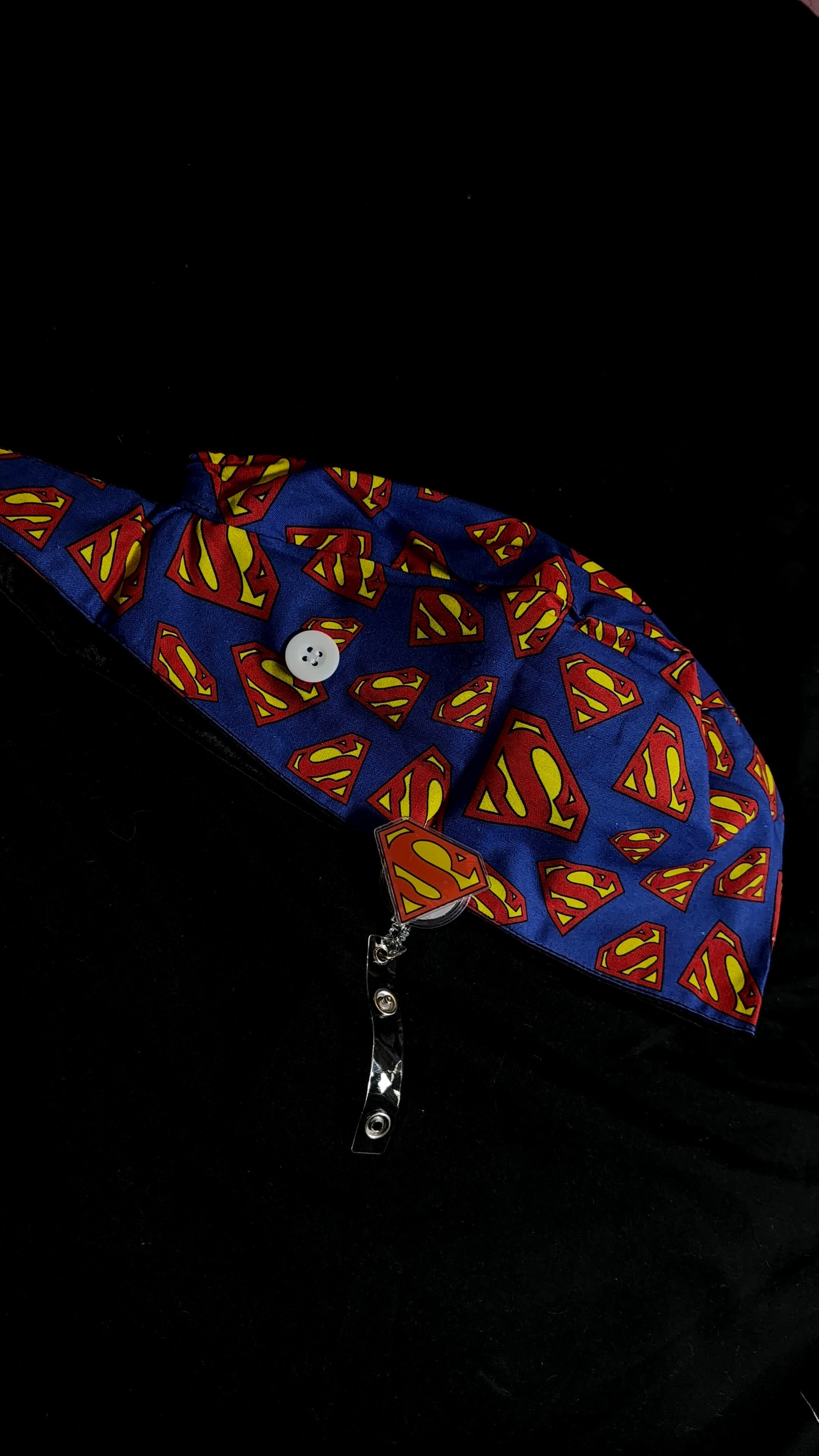 Superman Satin Lined Scrub Cap Badge Reel Duo