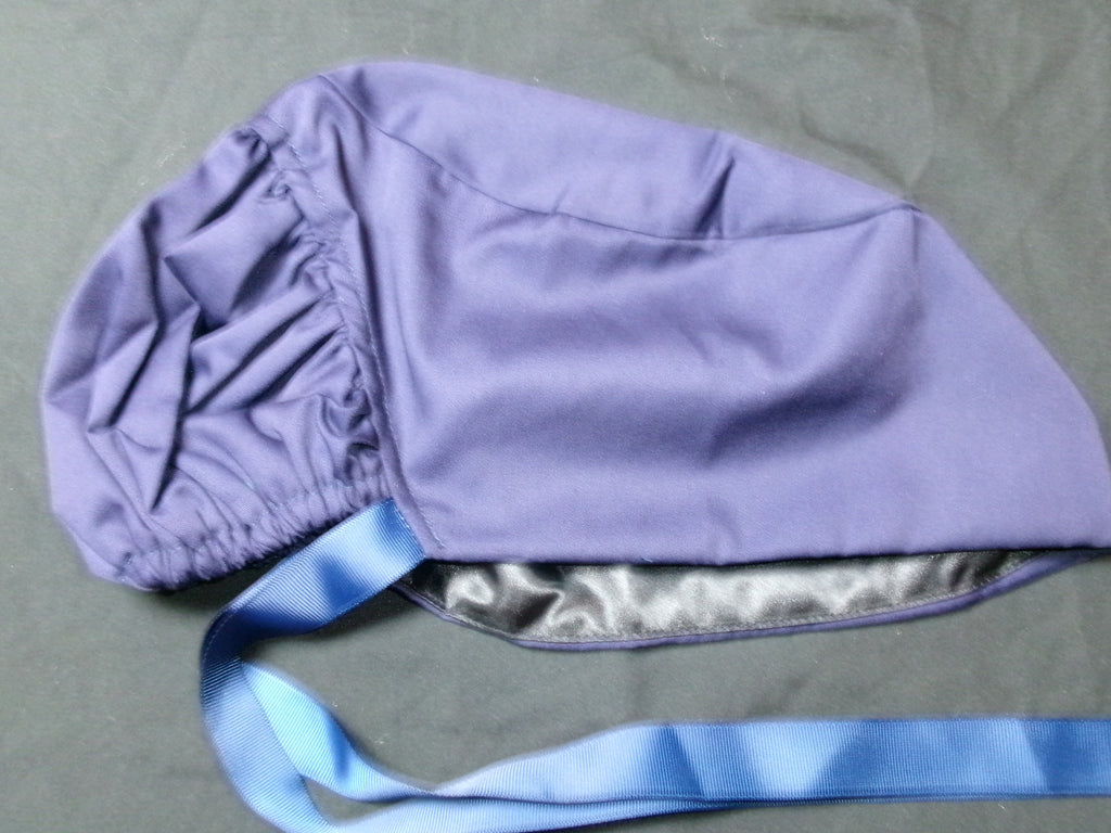 Navy Blue Satin Lined Ponytail Scrub Cap