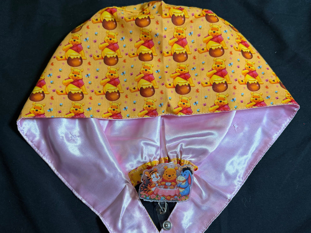 Winnie & The Pooh Satin Lined Scrub Cap Badge Reel Duo