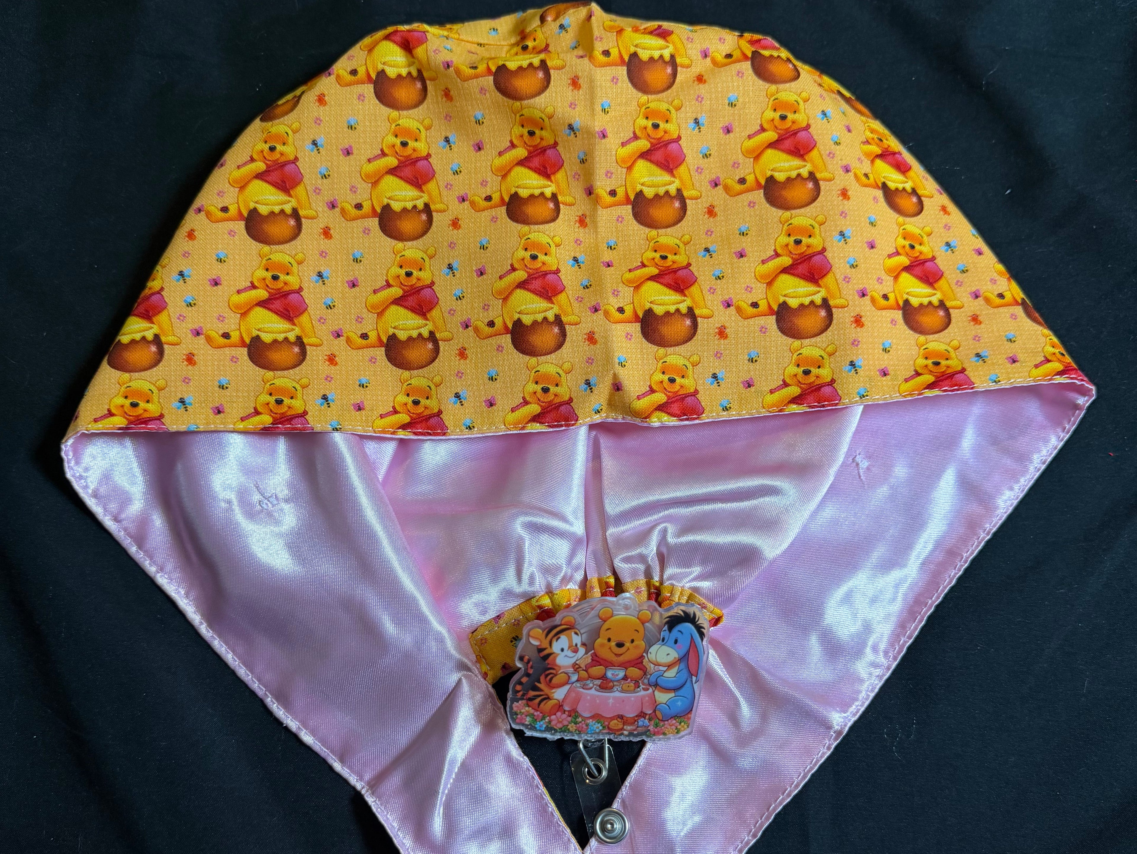 Winnie & The Pooh Satin Lined Scrub Cap Badge Reel Duo
