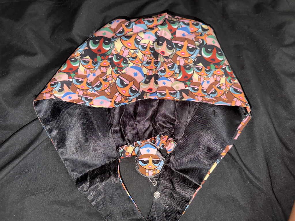 Power Puff Satin Lined Scrub Cap & Badge Reel Duo