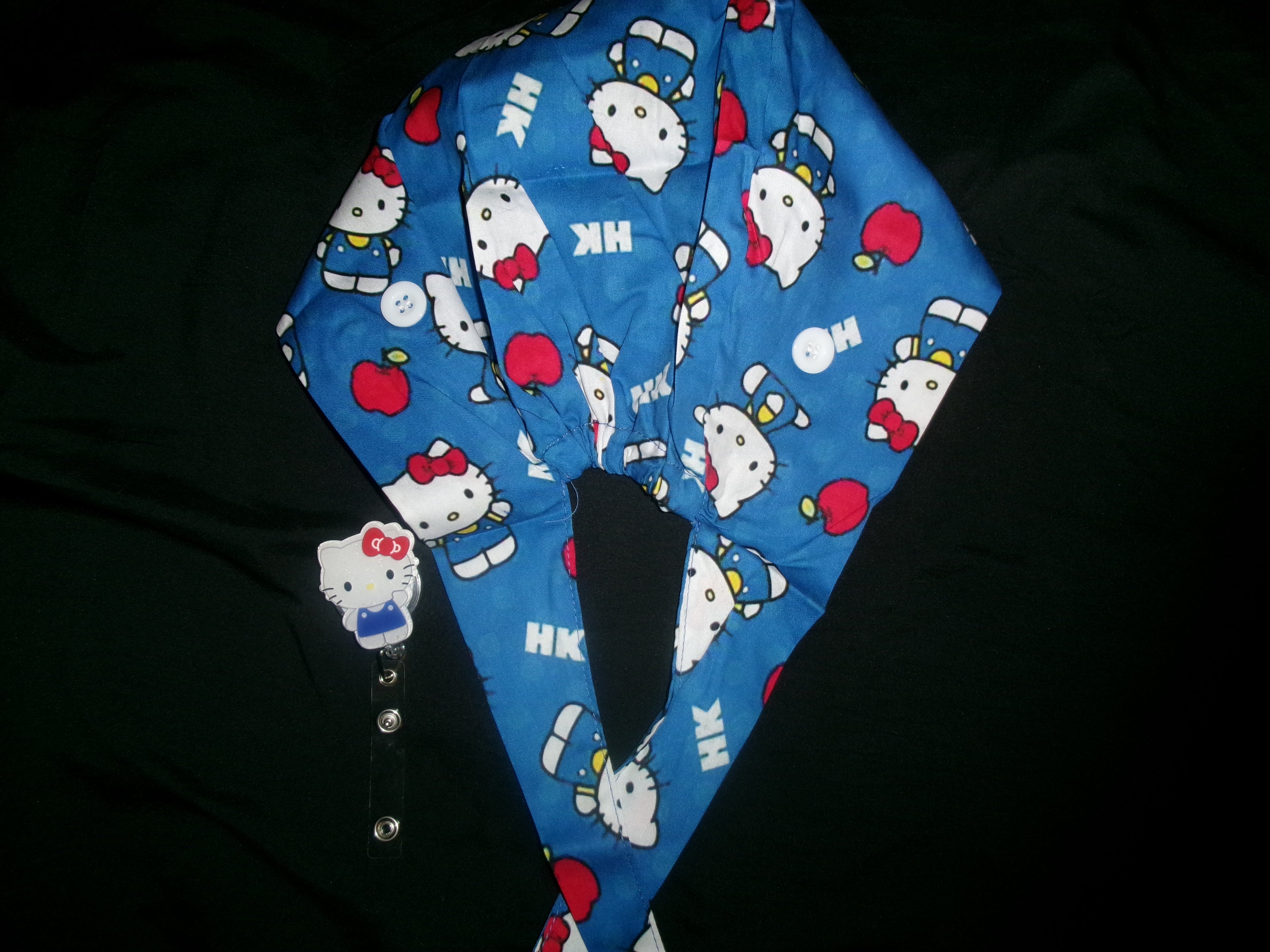 Blue Hello Kitty Satin Lined Scrub Cap & Badge Reel Duo