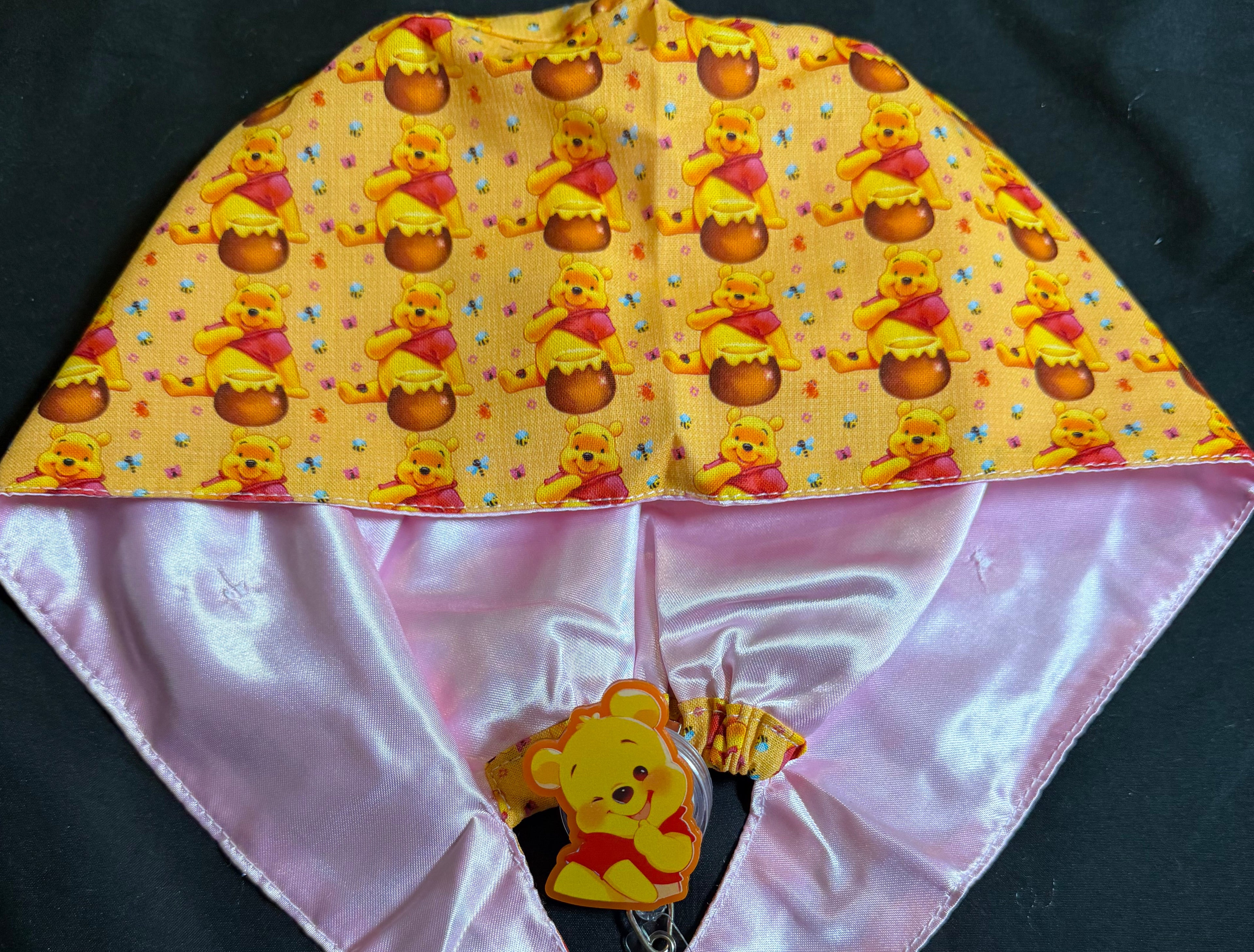 Winnie & The Pooh Satin Lined Scrub Cap & Badge Reel Duo