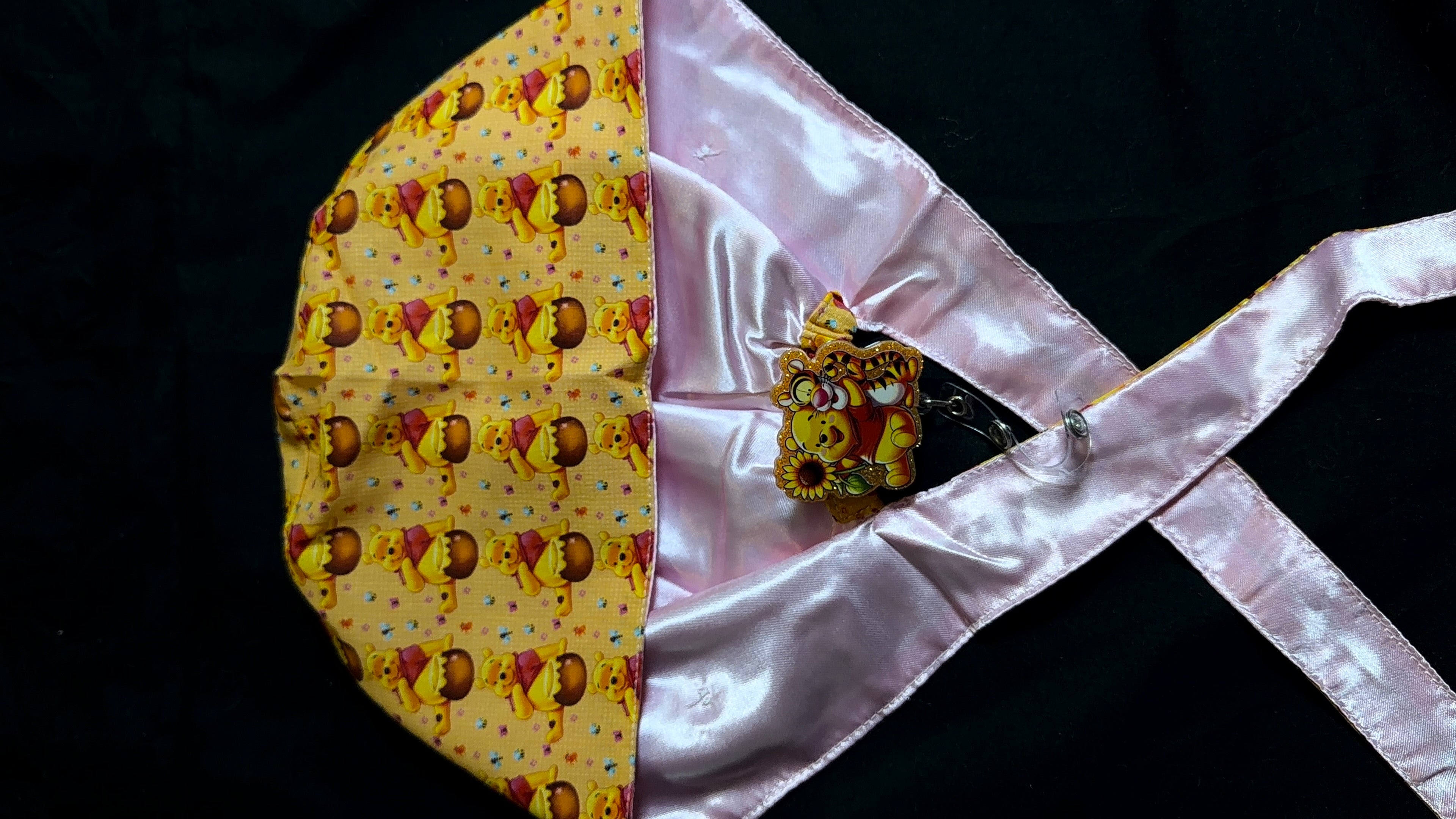 Winnie & The Pooh Satin Lined Scrub Cap Badge Reel Duo
