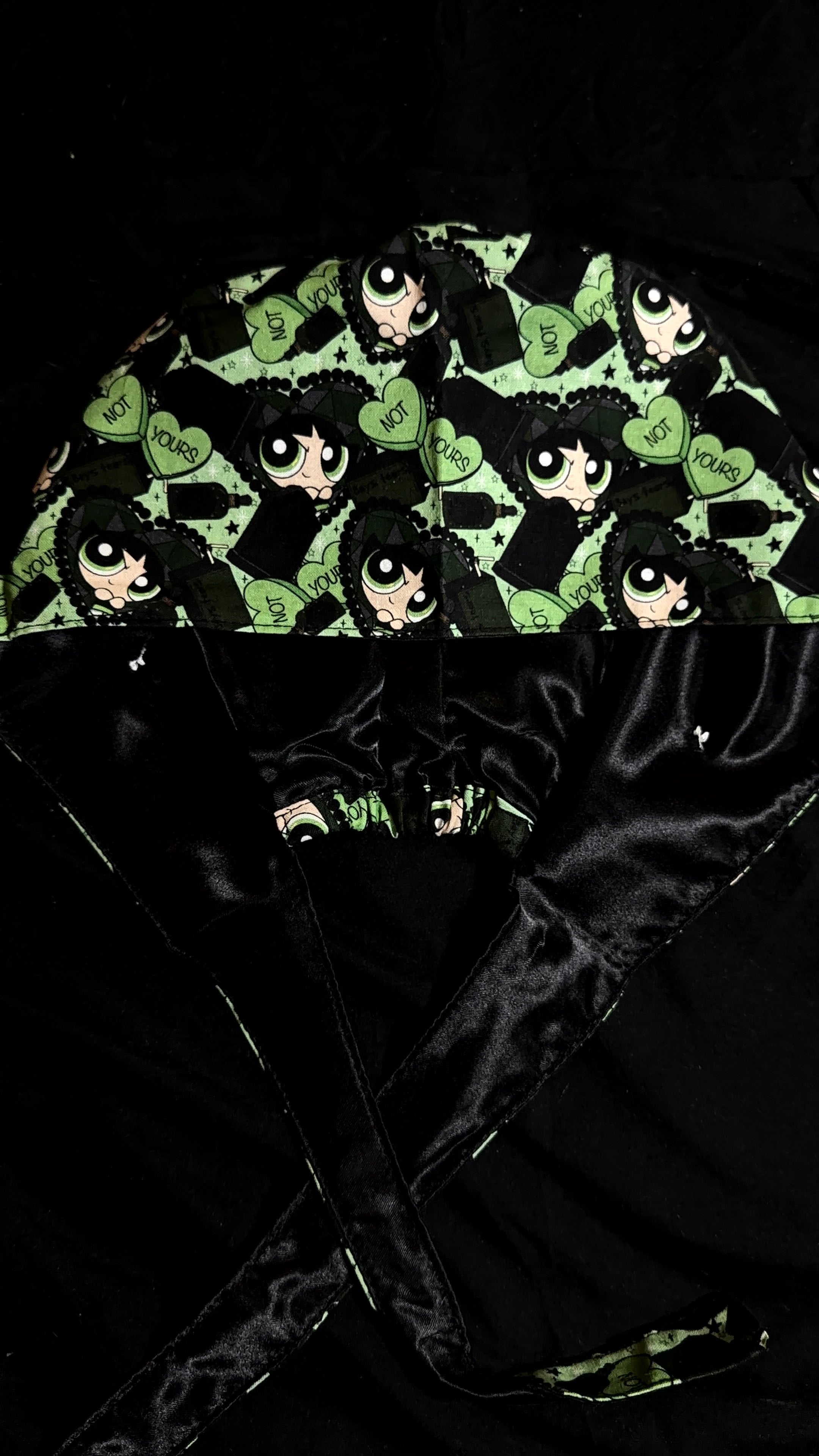 Green Power Puff Satin Lined Scrub Cap