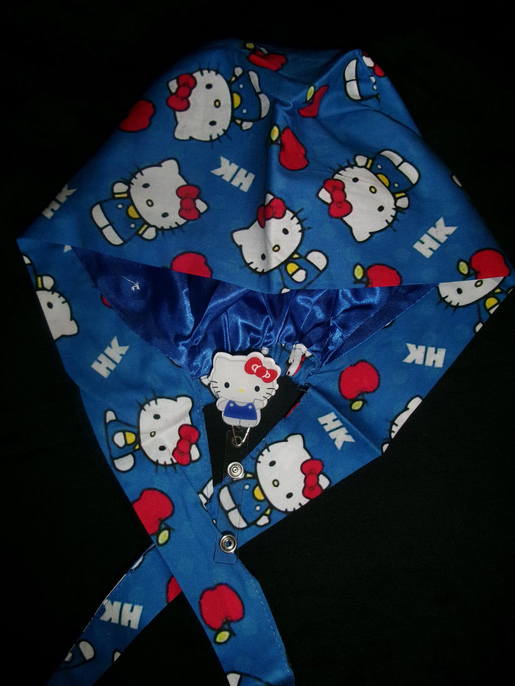 Blue Hello Kitty Satin Lined Scrub Cap & Badge Reel Duo