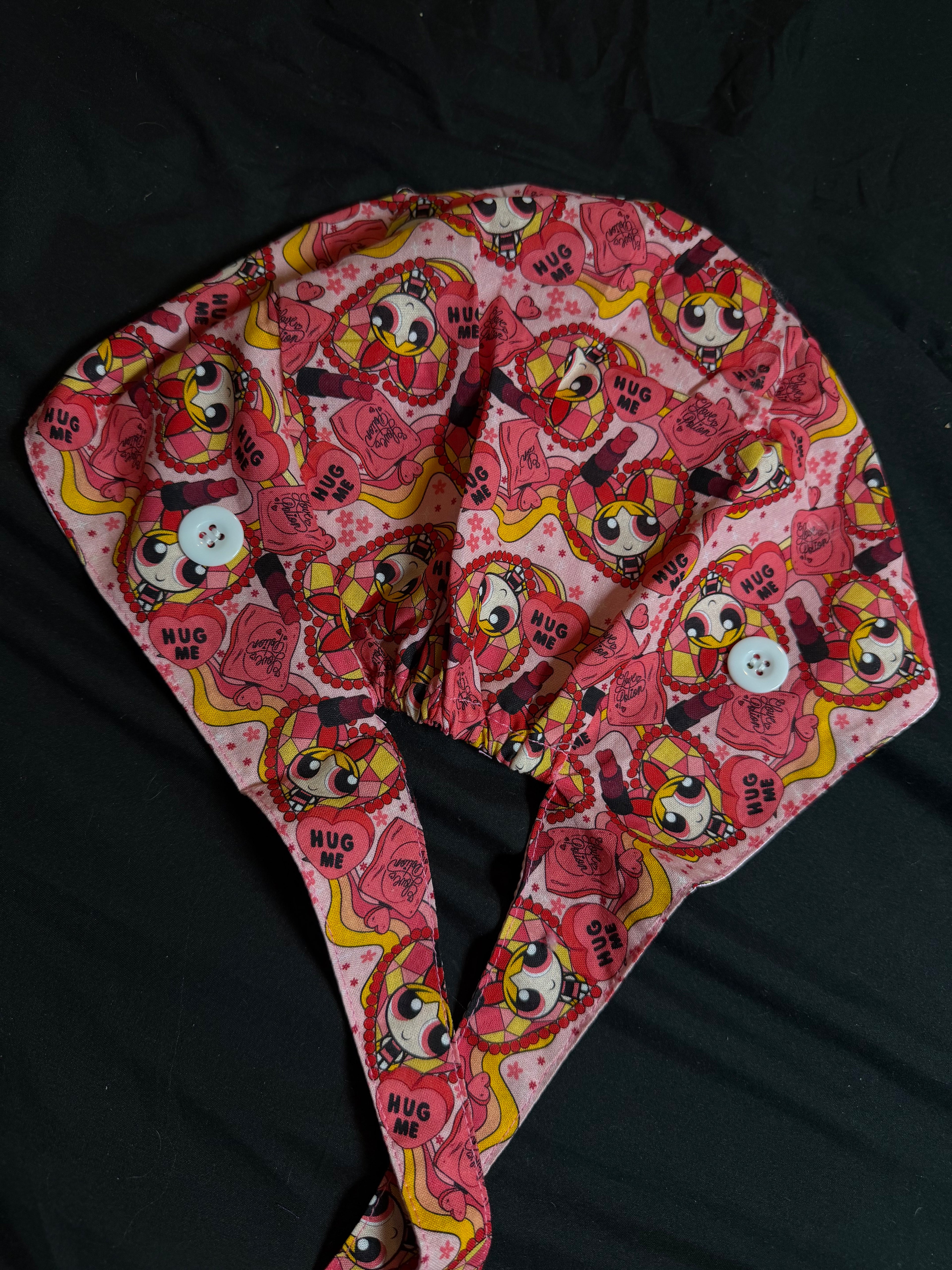 Pink Power Puff Satin Lined Scrub Cap
