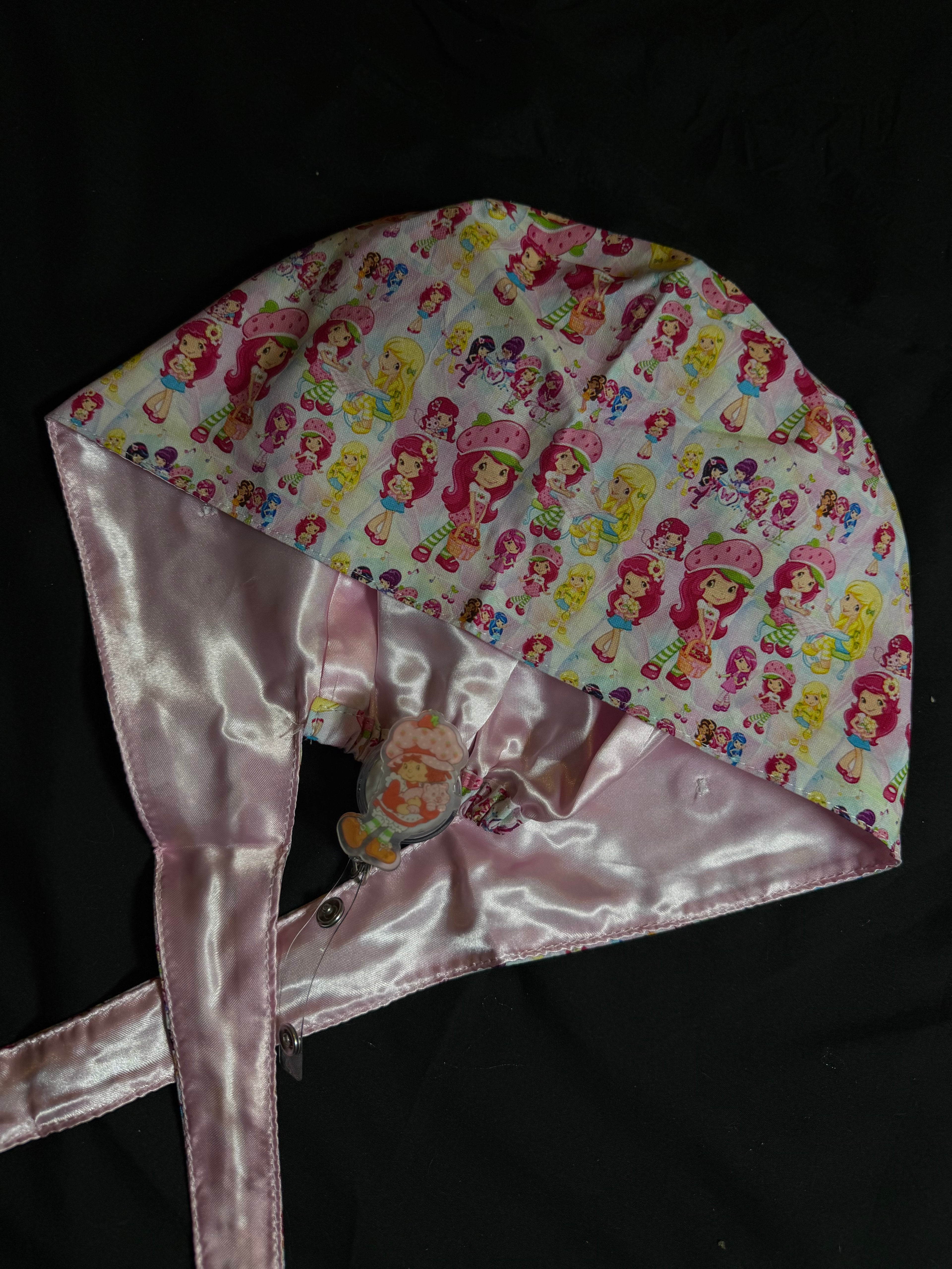 Strawberry Shortcake Satin Lined Scrub Cap & Badge Reel Duo