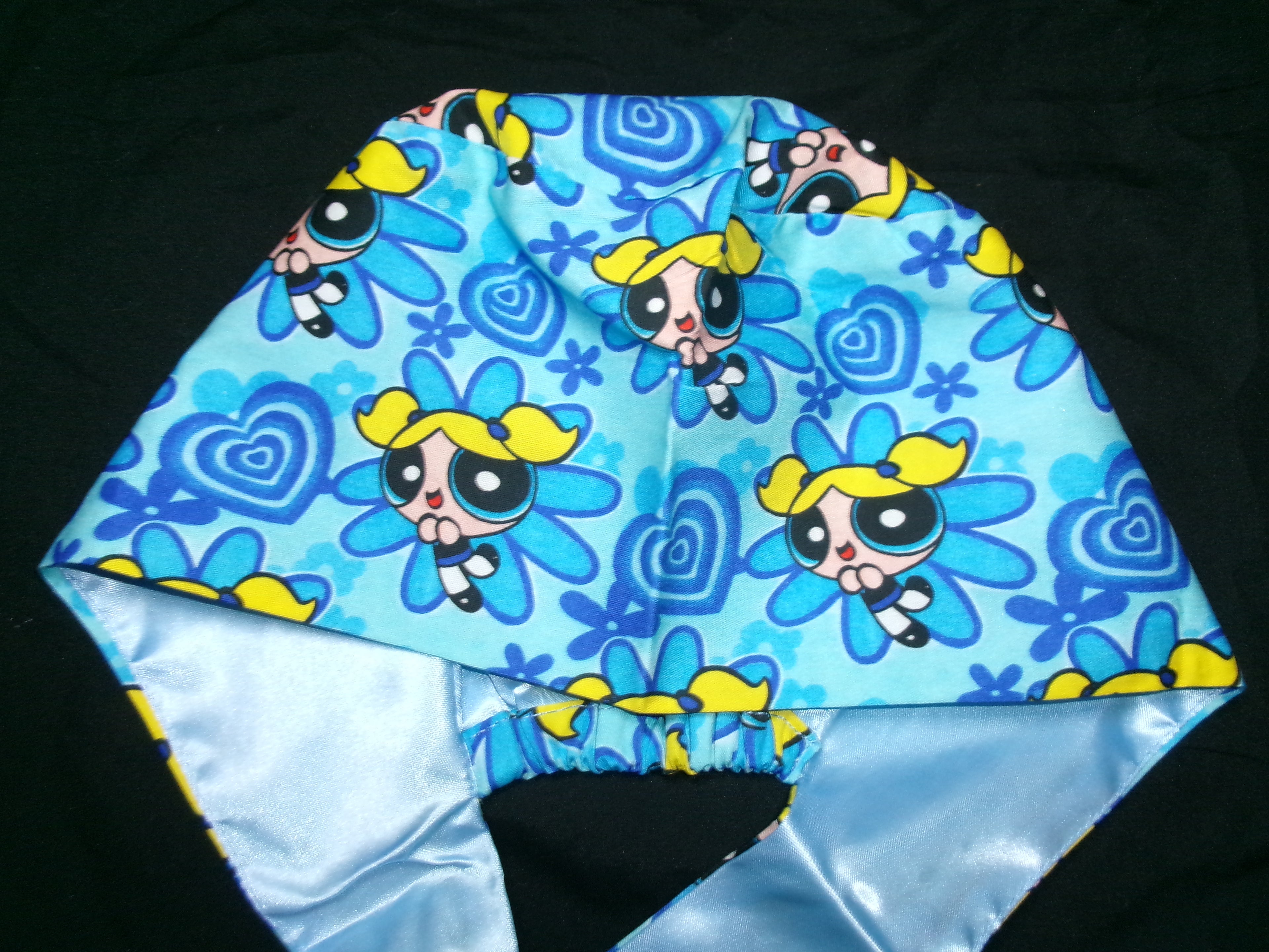 Blue Power Puff Satin Lined Scrub Cap