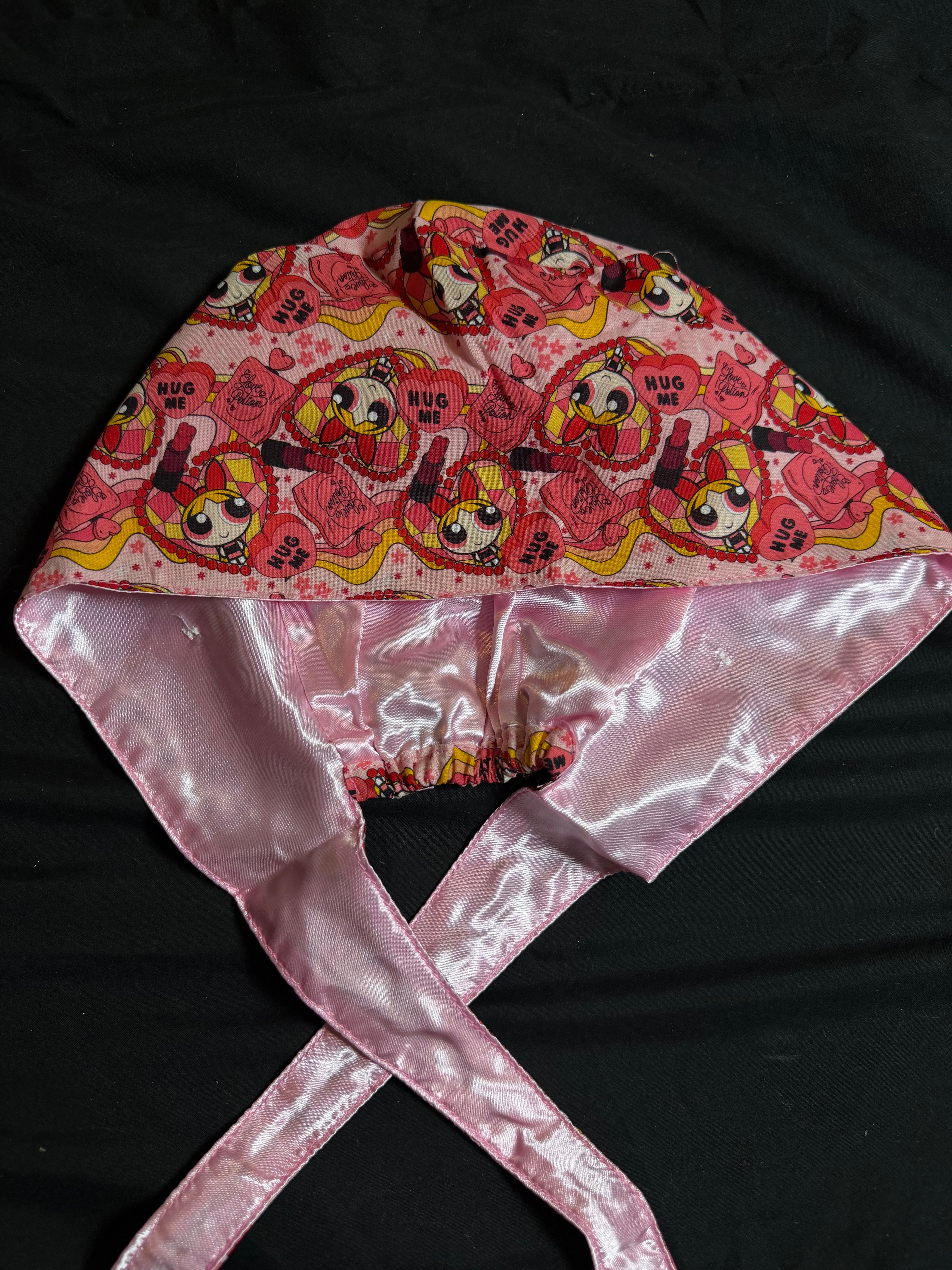 Pink Power Puff Satin Lined Scrub Cap