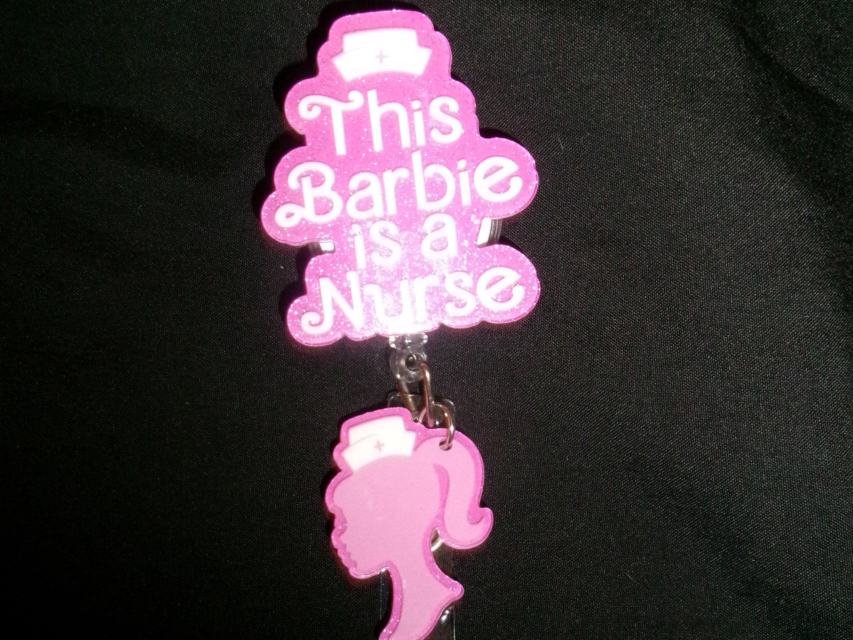 Pink Barbie Satin Lined Scrub Cap & Badge Reel Duo