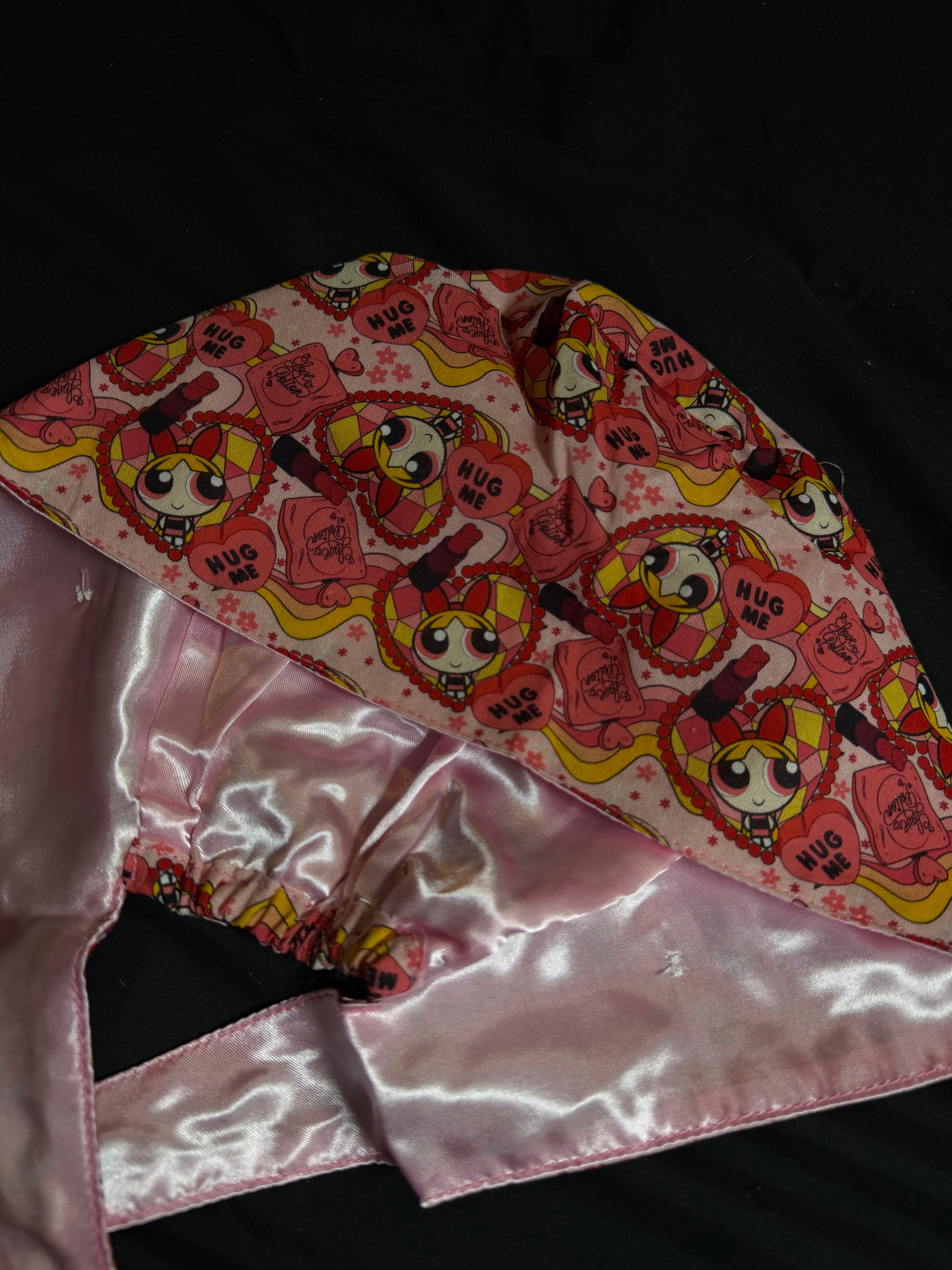 Pink Power Puff Satin Lined Scrub Cap