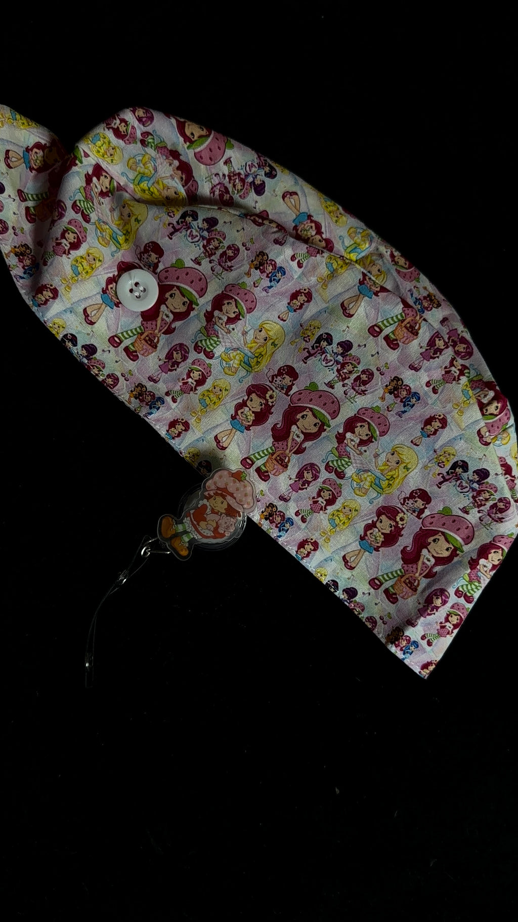 Strawberry Shortcake Satin Lined Scrub Cap & Badge Reel Duo
