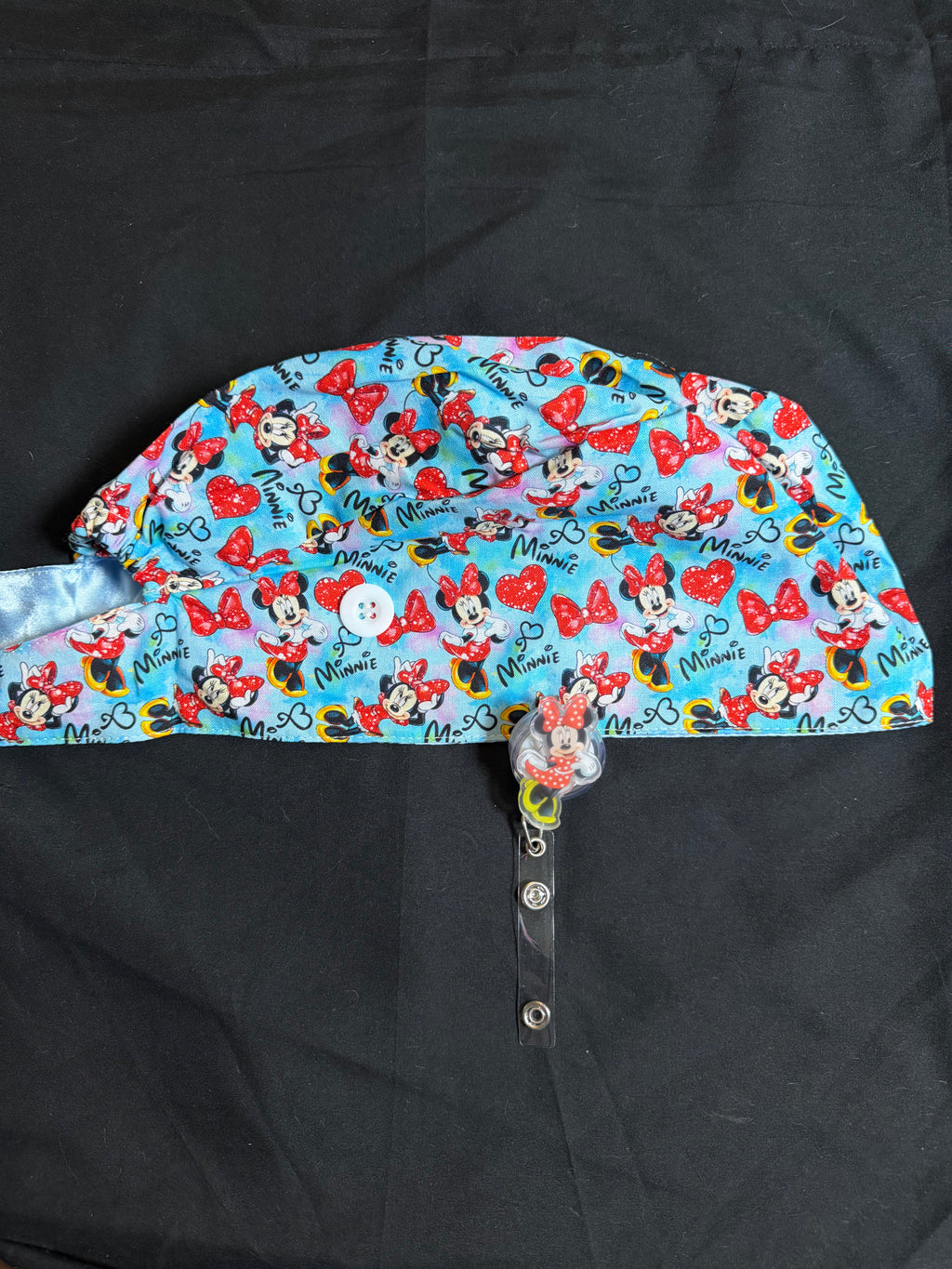 Minnie Mouse Satin Lined Scrub Cap & Badge Reel Duo