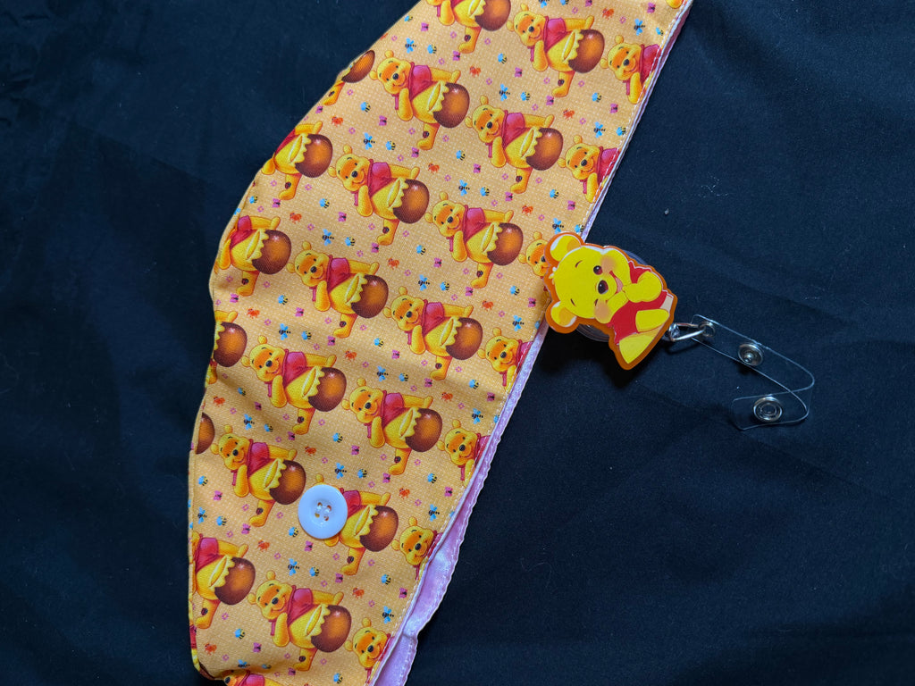 Winnie & The Pooh Satin Lined Scrub Cap & Badge Reel Duo
