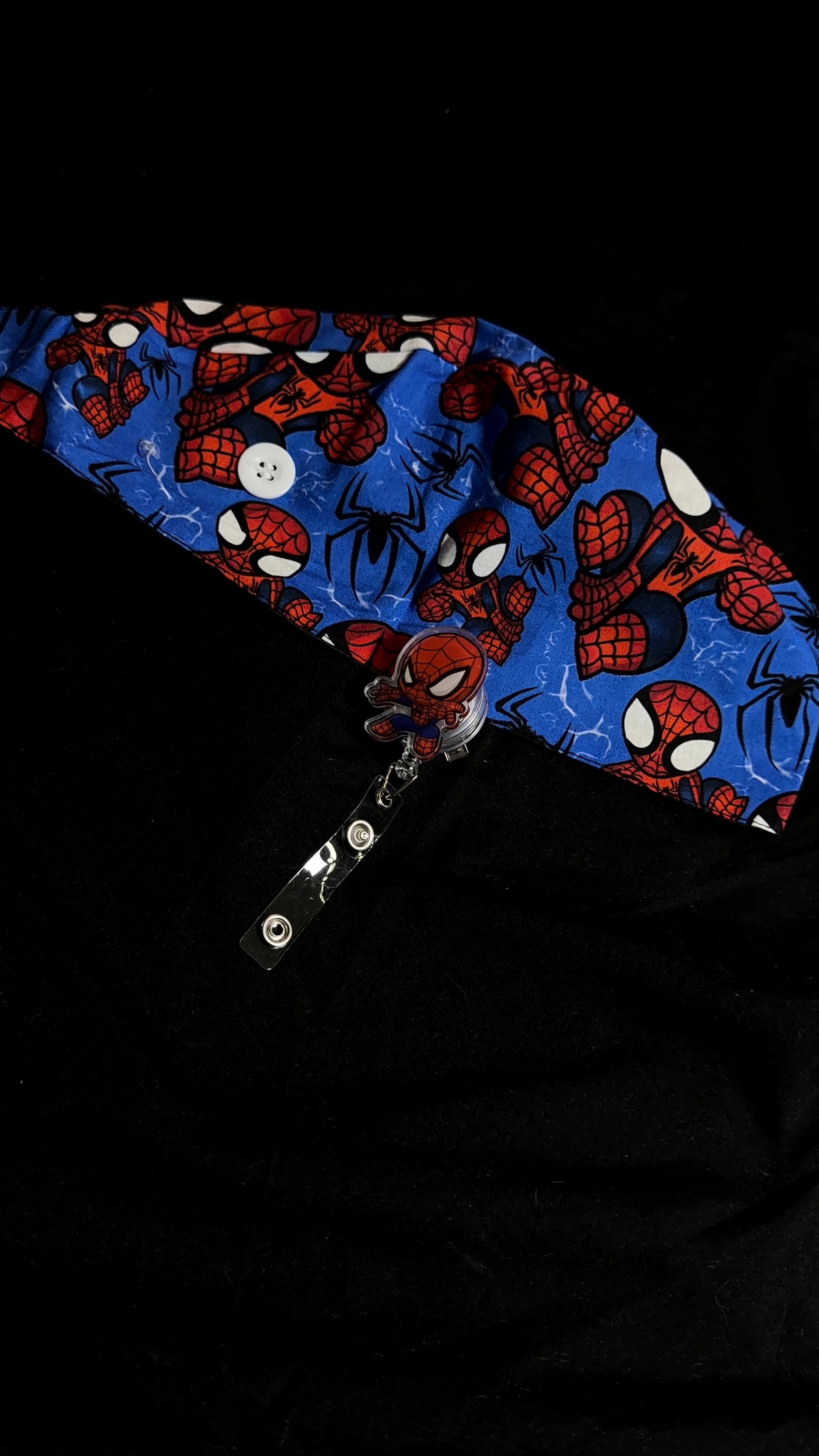 Spider-man Satin Lined Scrub Cap Badge Reel Duo