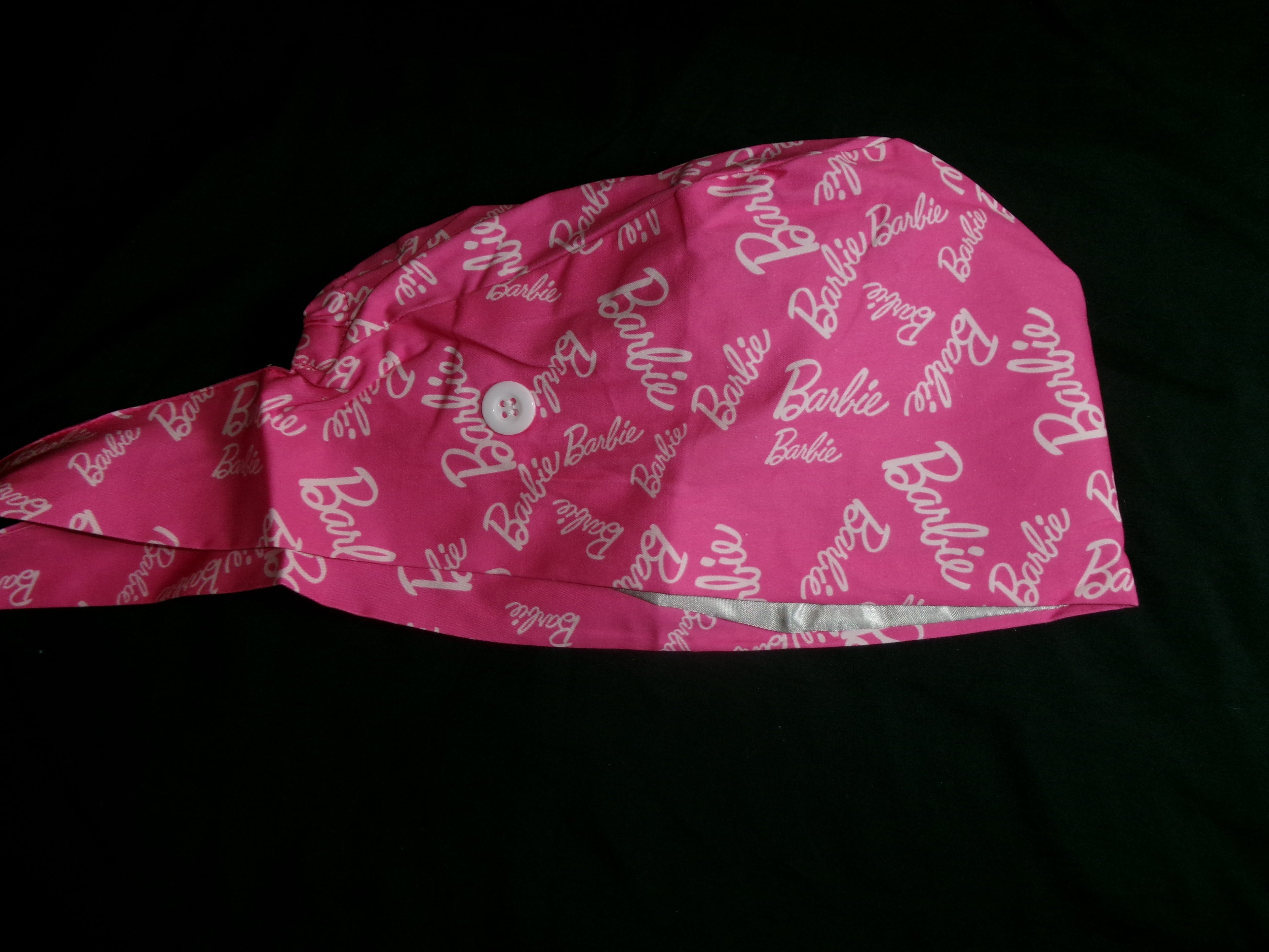 Pink & White Barbie Satin Lined Scrub Cap