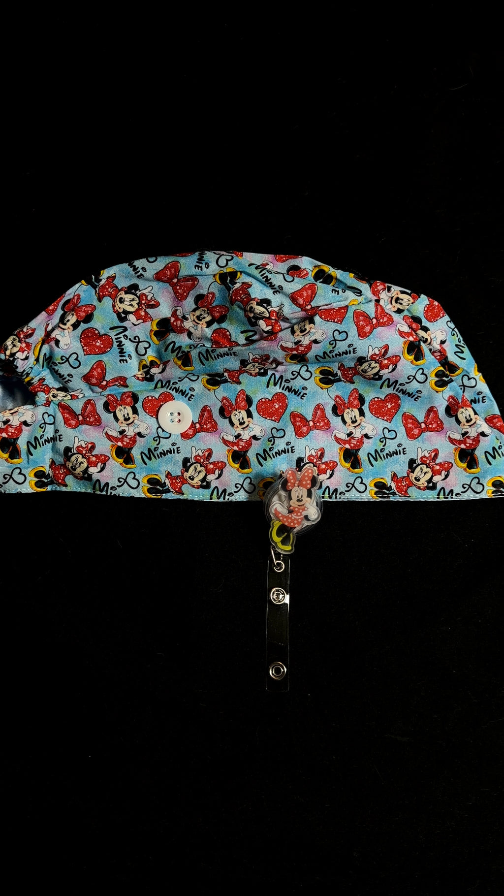 Minnie Mouse Satin Lined Scrub Cap & Badge Reel Duo