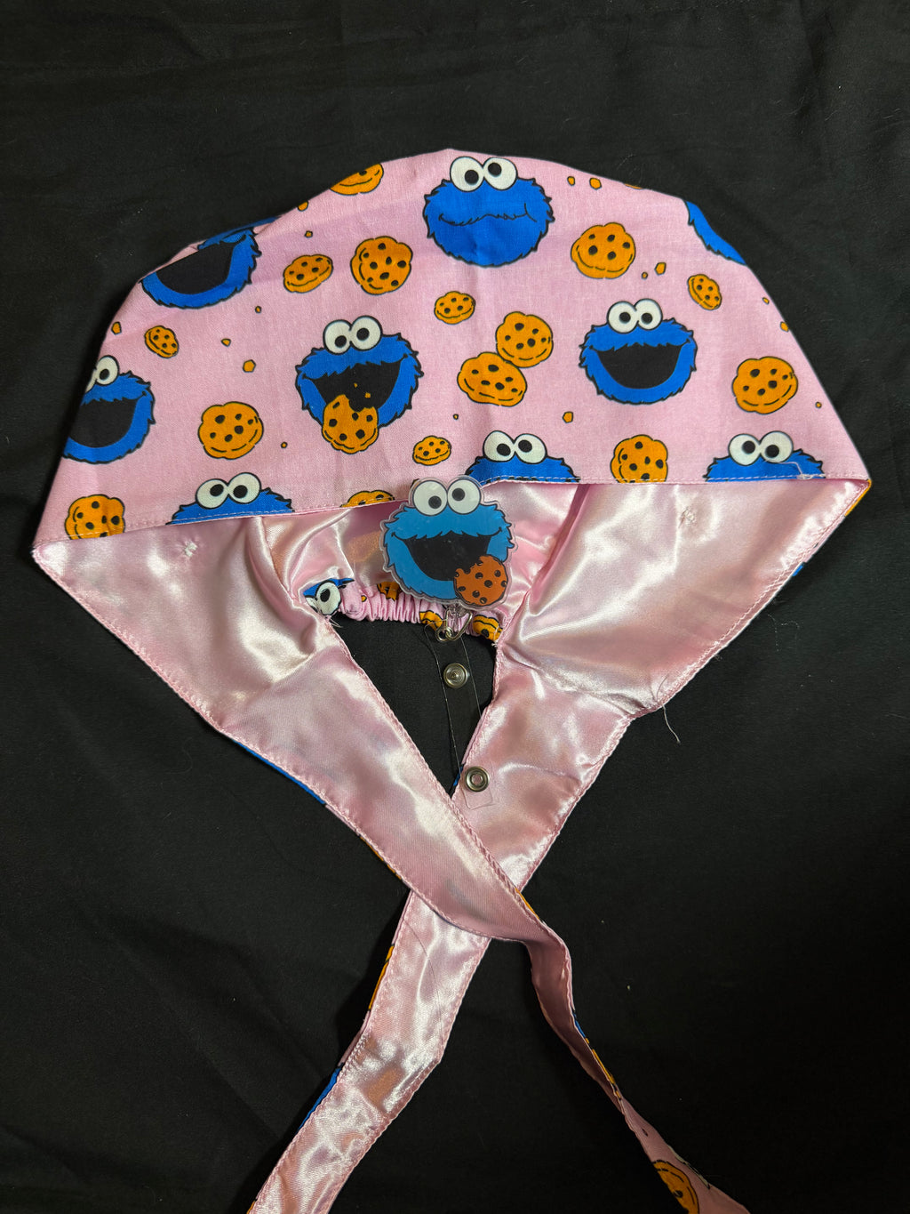 Cookie Monster Satin Lined Scrub Cap & Badge Reel Duo
