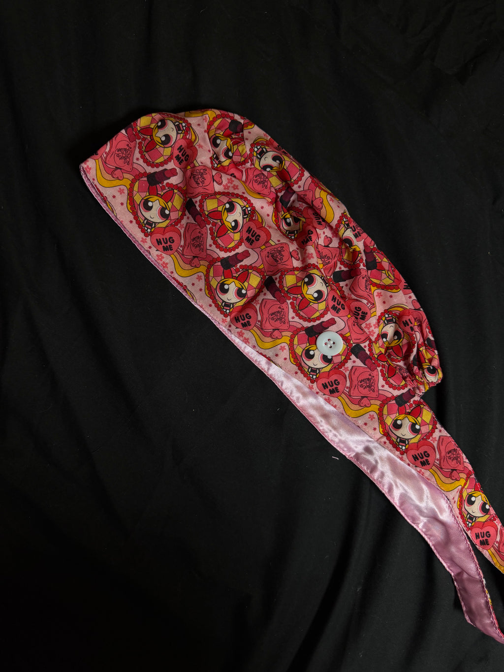 Pink Power Puff Satin Lined Scrub Cap
