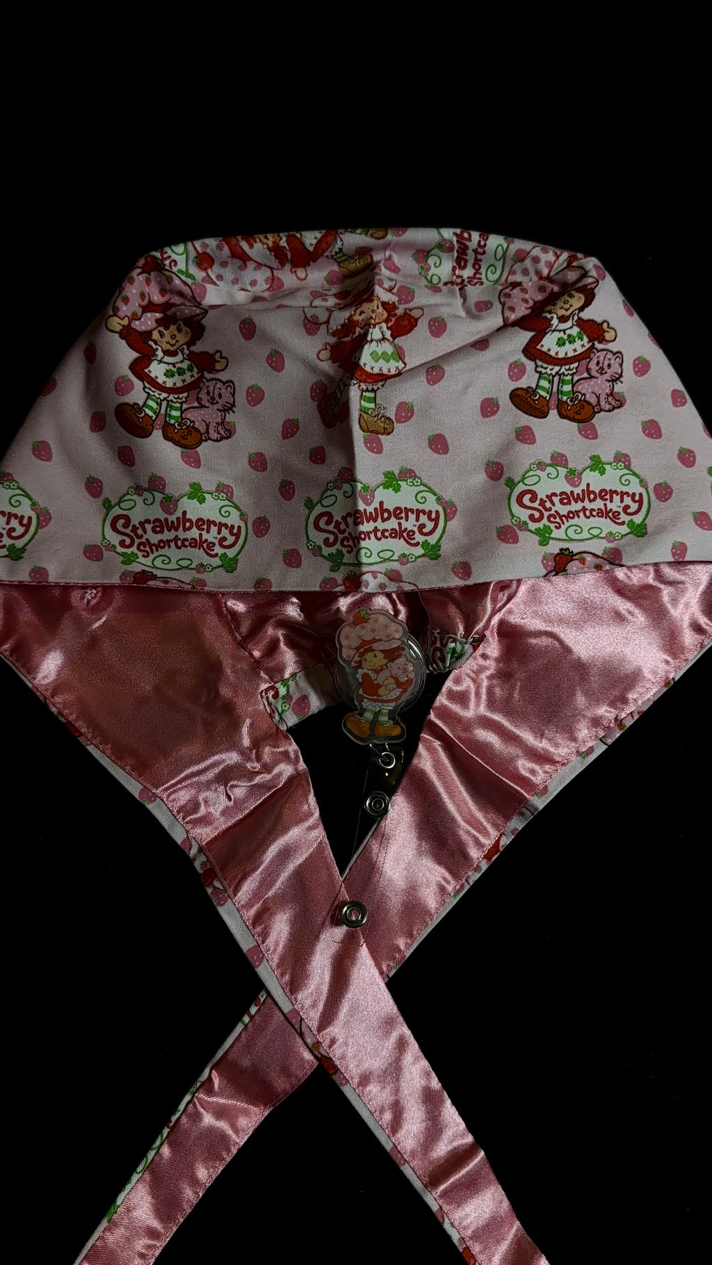 Strawberry Shortcake Satin Lined Scrub Cap & Badge Reel Duo