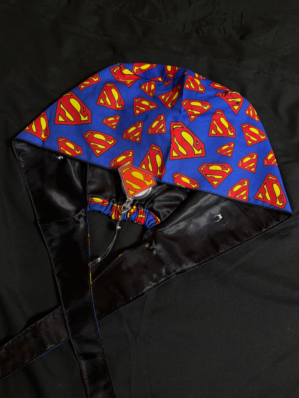 Superman Satin Lined Scrub Cap Badge Reel Duo