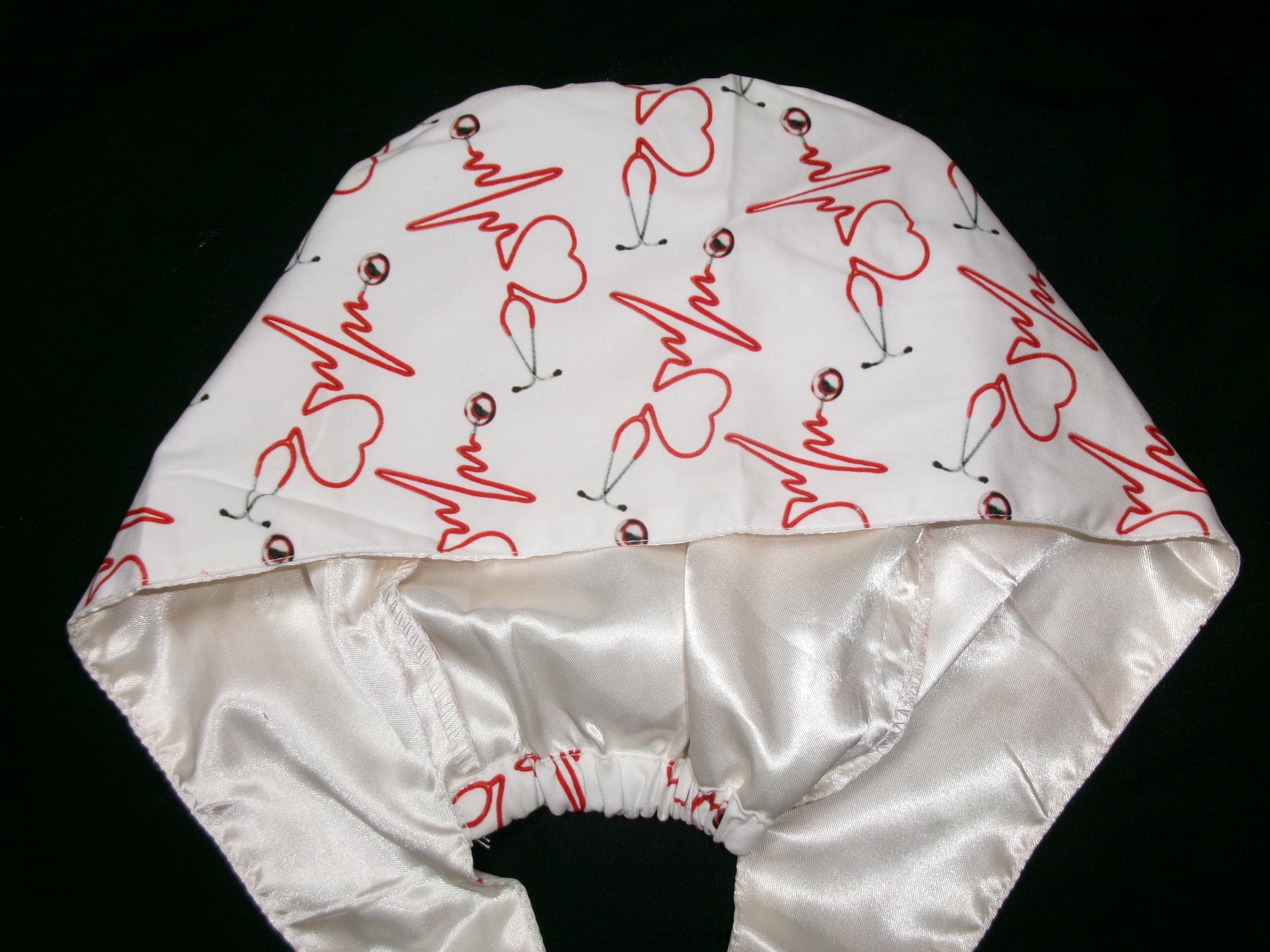 Heart Stethoscope Satin Lined Scrub Cap