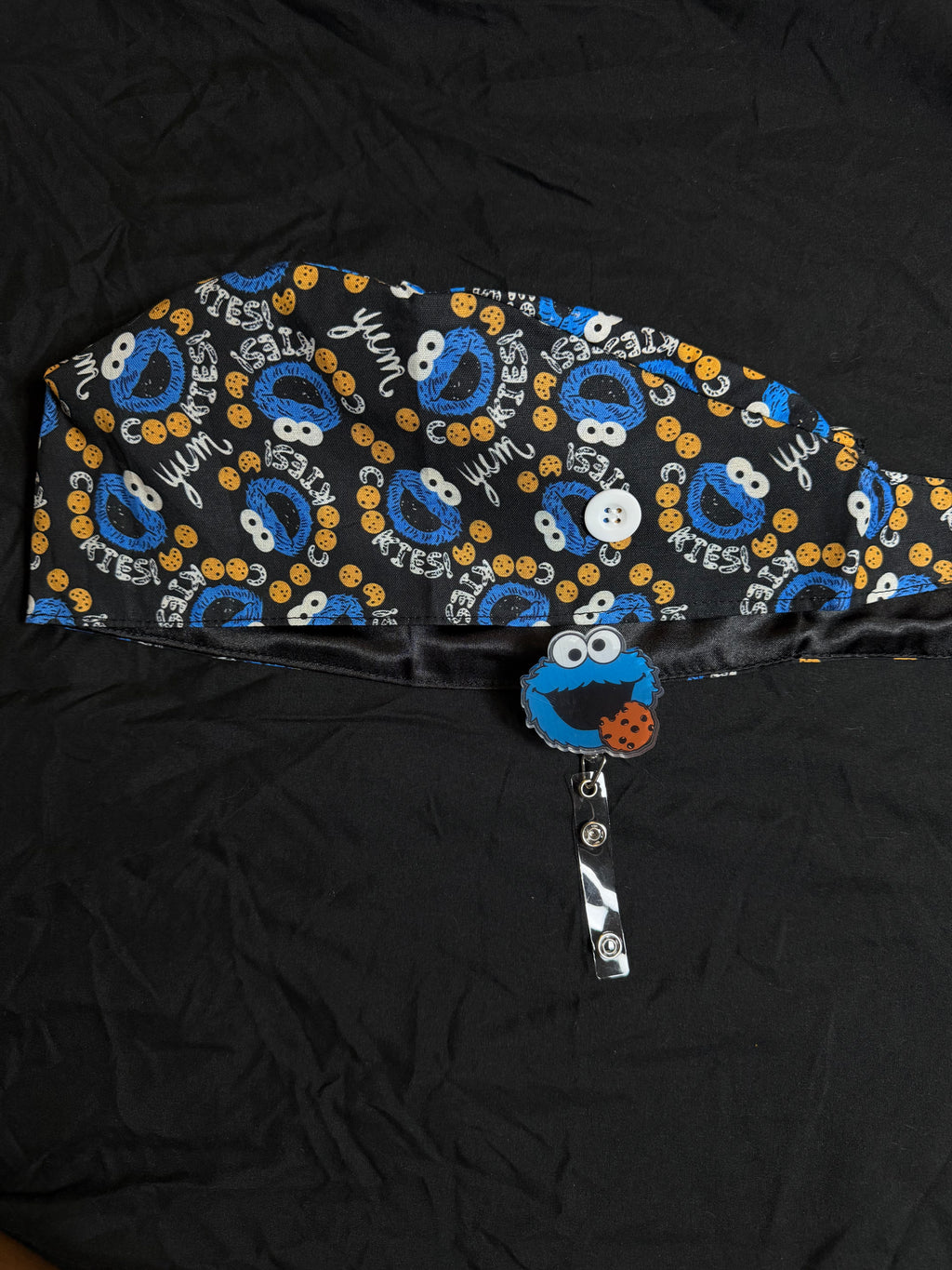Cookie Monster Satin Lined Scrub Cap & Badge Reel Duo