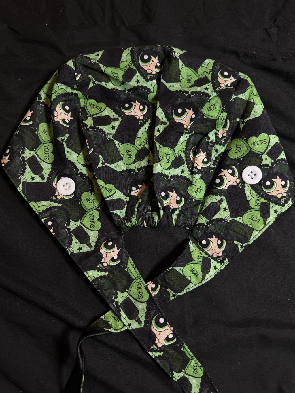 Green Power Puff Satin Lined Scrub Cap