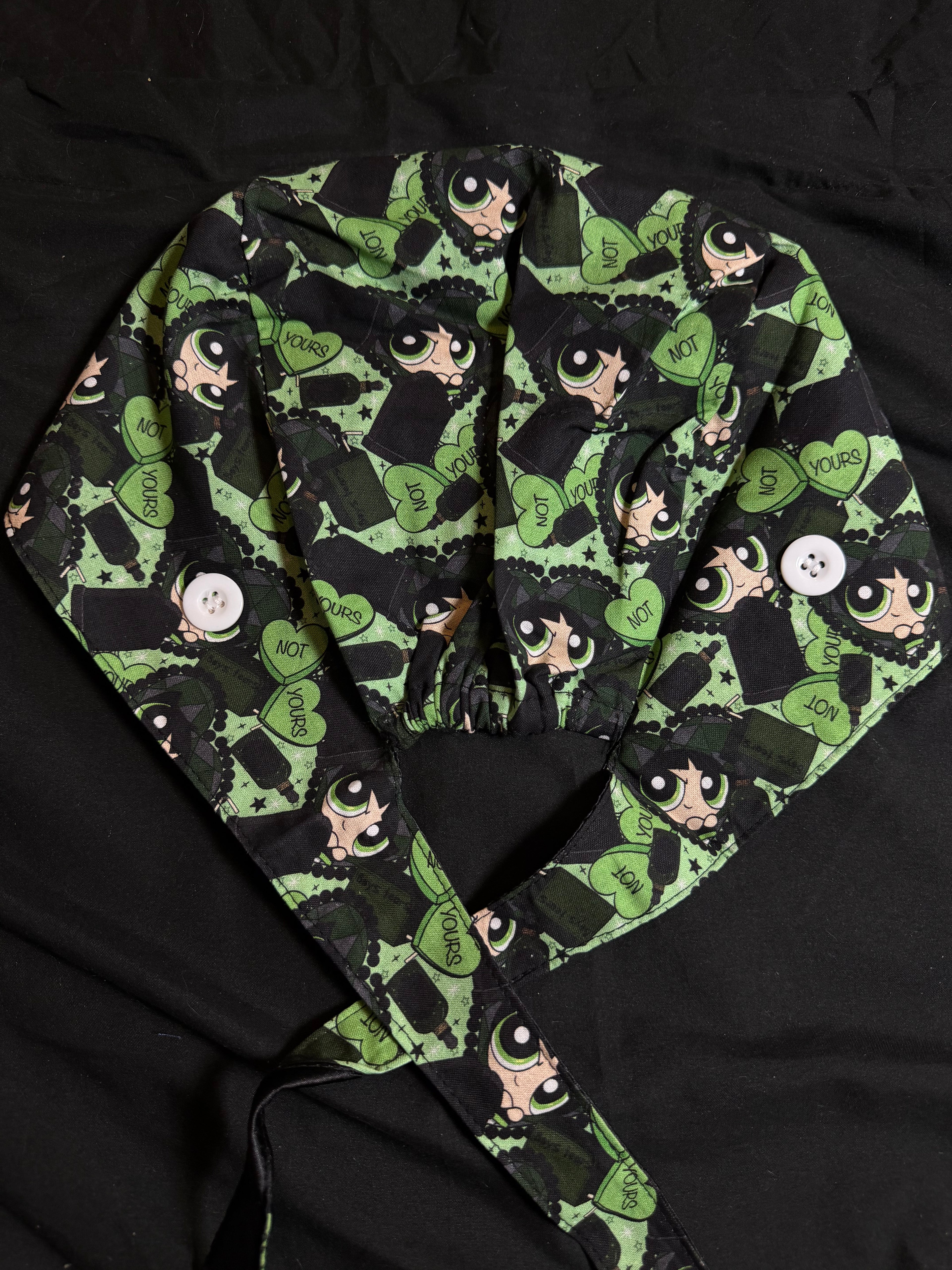Green Power Puff Satin Lined Scrub Cap