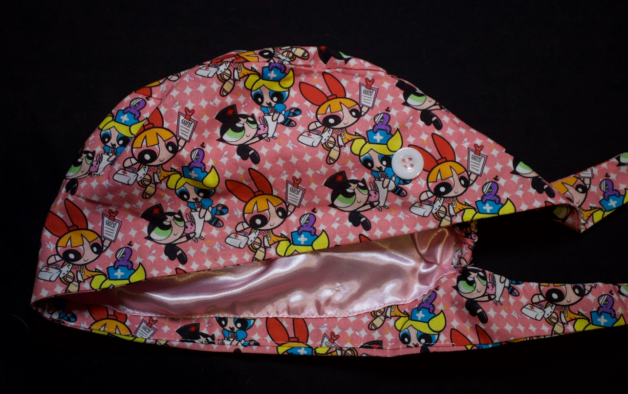 Pink Power Puff Girls Satin Lined Scrub Cap