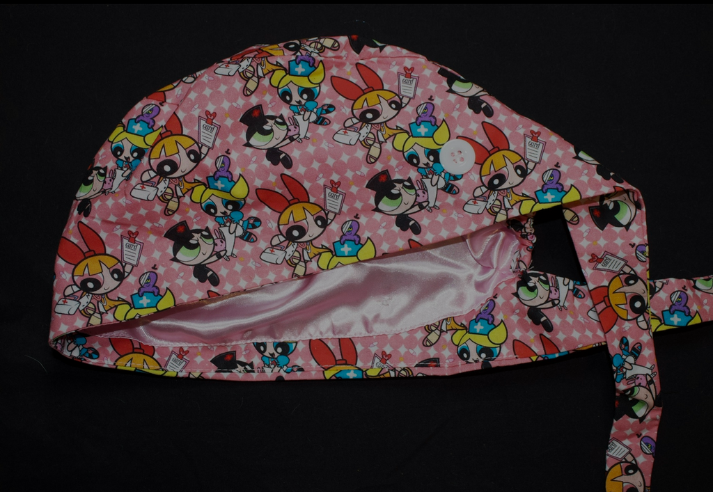 Pink Power Puff Girls Satin Lined Scrub Cap