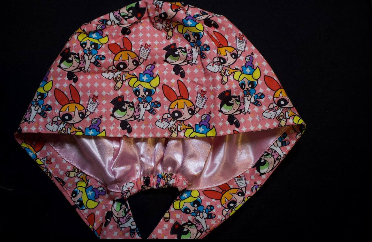 Pink Power Puff Girls Satin Lined Scrub Cap
