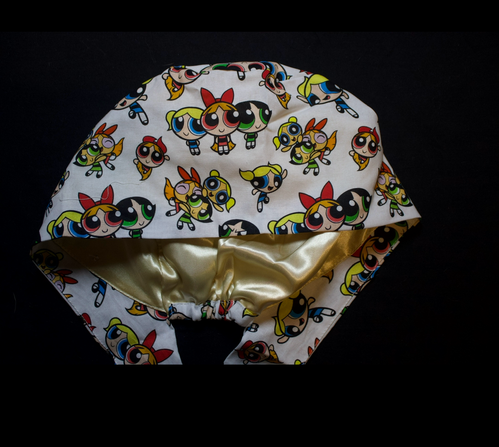 White Power Puff Girls Satin Lined Scrub Cap